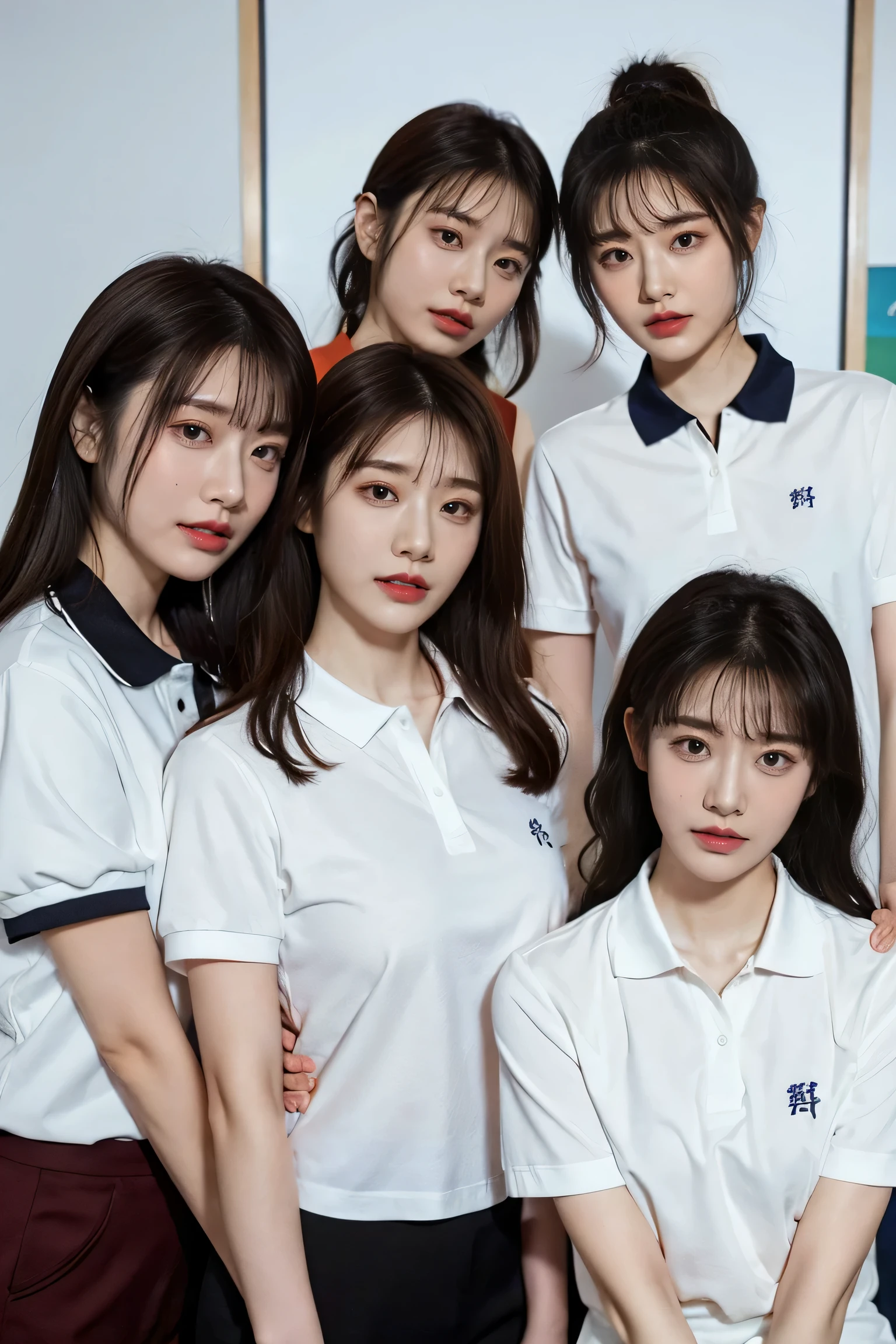 (high quality)A group of Chinese people wearing POLO shirts in the company
