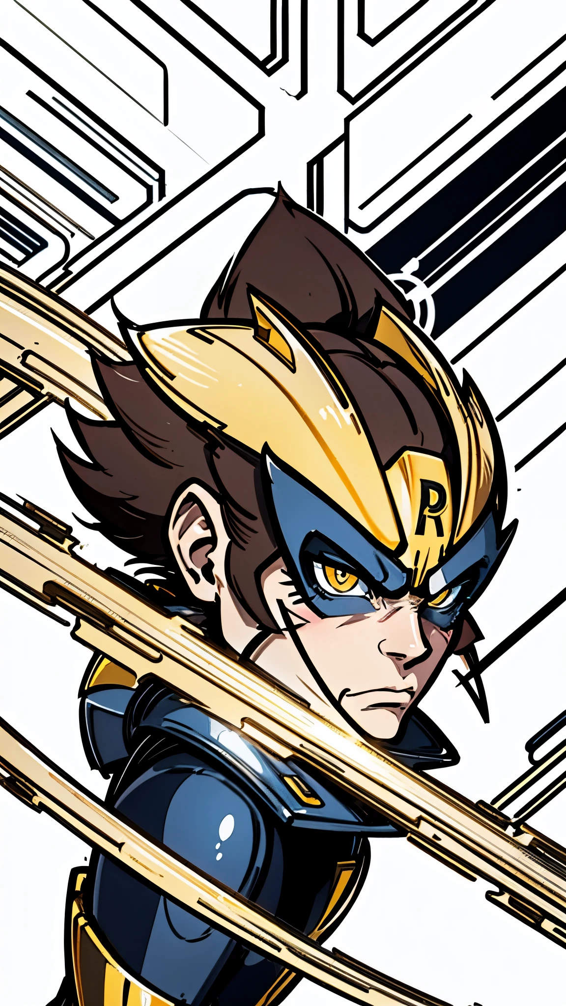 in line form, Drawing grumpy wolverine, Yellow gold, Cool, illustration style, line, super clear, high detail, Futurism, anime, UHD