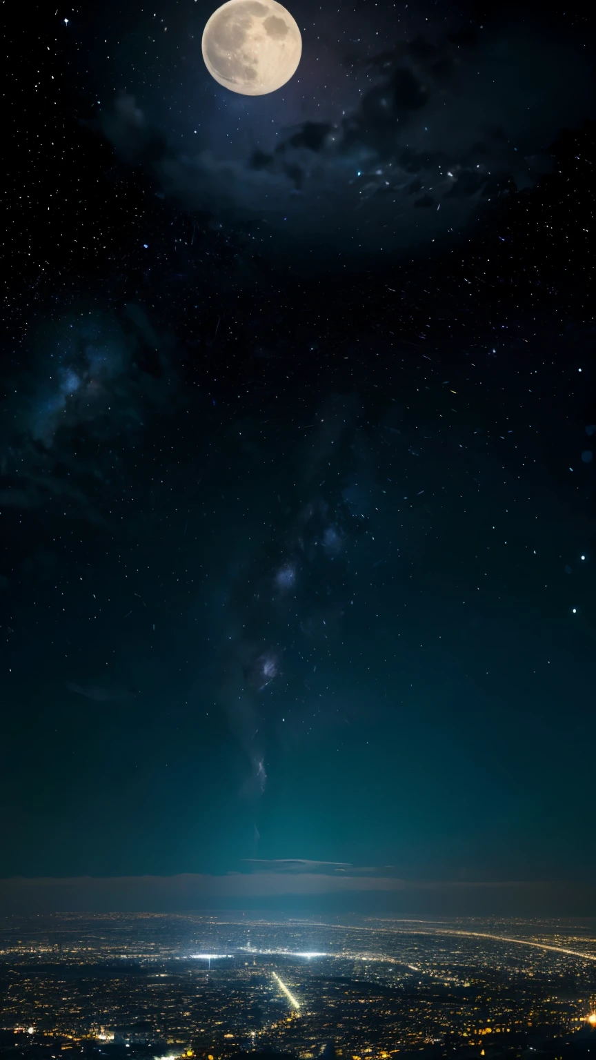 A bright full moon,The background is the vast universe,Milky Way