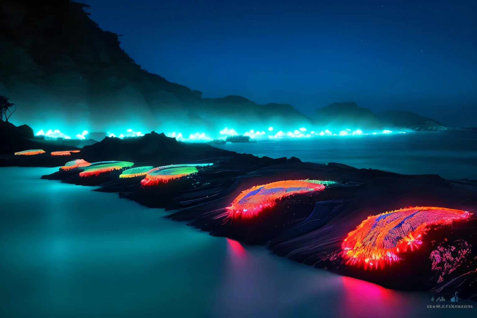 Bioluminescent Bay: The otherworldly beauty of a bay filled with bioluminescent organisms, turning the water into a shimmering sea of blue light.