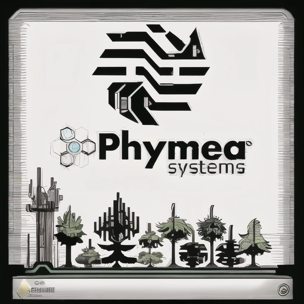a Logo for a company that sells phymea systems, logo", asymmetrical logo, logo arrondi, , logo, logo, vignette, header with logo, figma, LOGOSimples, Logo monochrome, logo d'entreprise, logo creation, logos, High quality image, electronics company for agricultural research, tree, Tree grow on logo, plant leaf, vectoriel, vector, electric circuit, electronic track, electronic routing,
