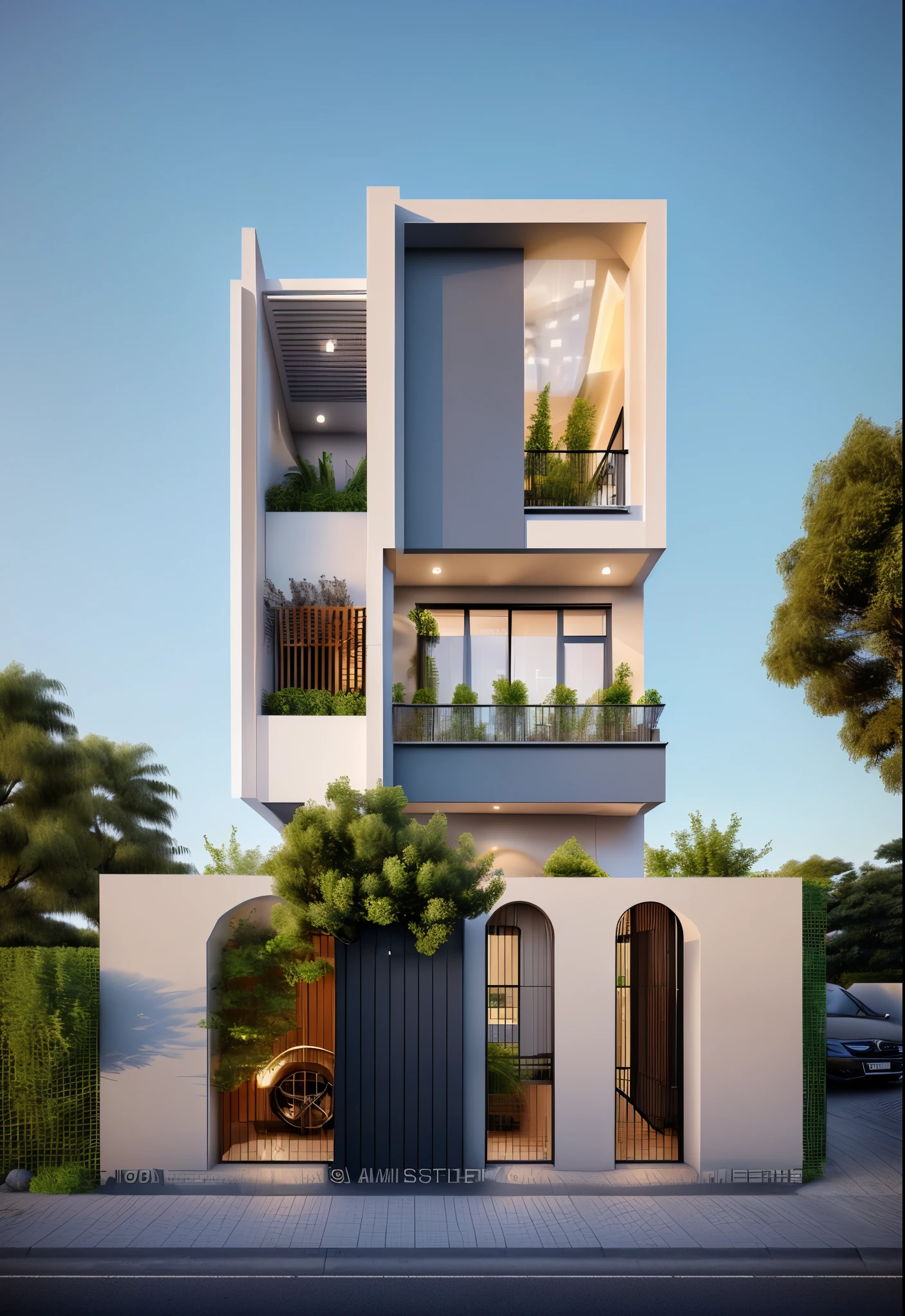 rendering of a modern residential townhouse, professional render, wide angle exterior 2023, highly detailed render, high quality rendering, realistic render, architectural render, high-quality render, detailed rendering, hyper-realistic render, hyper - realistic render, very realistic 3 d render, high render, realistic rendering, very realistic render