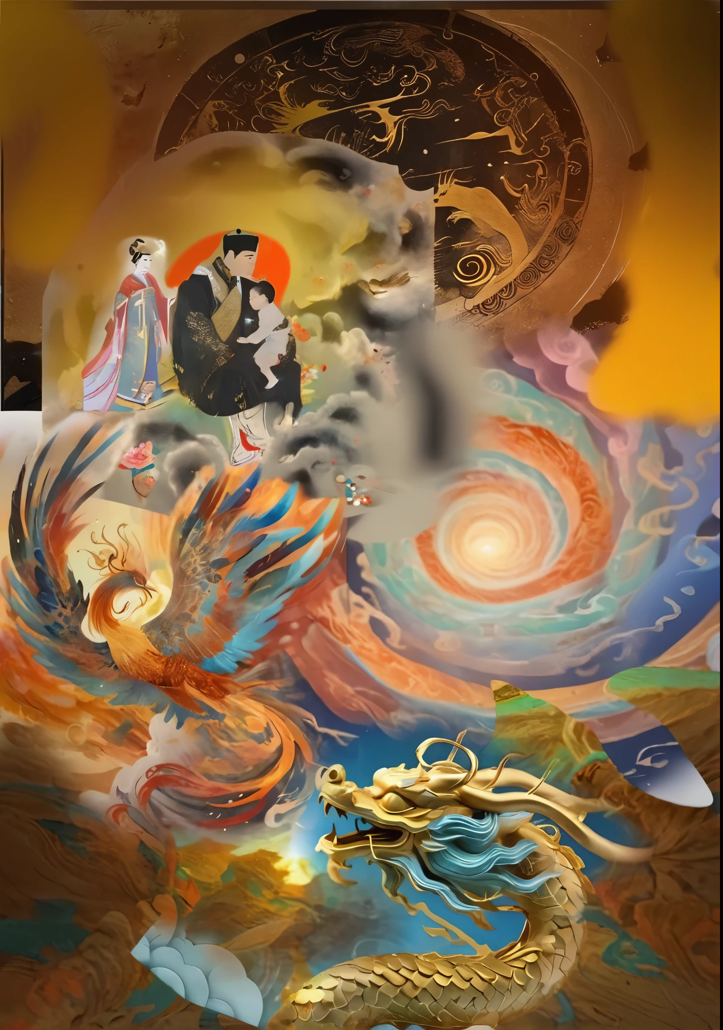 petroglyph style，The picture has strong colors。