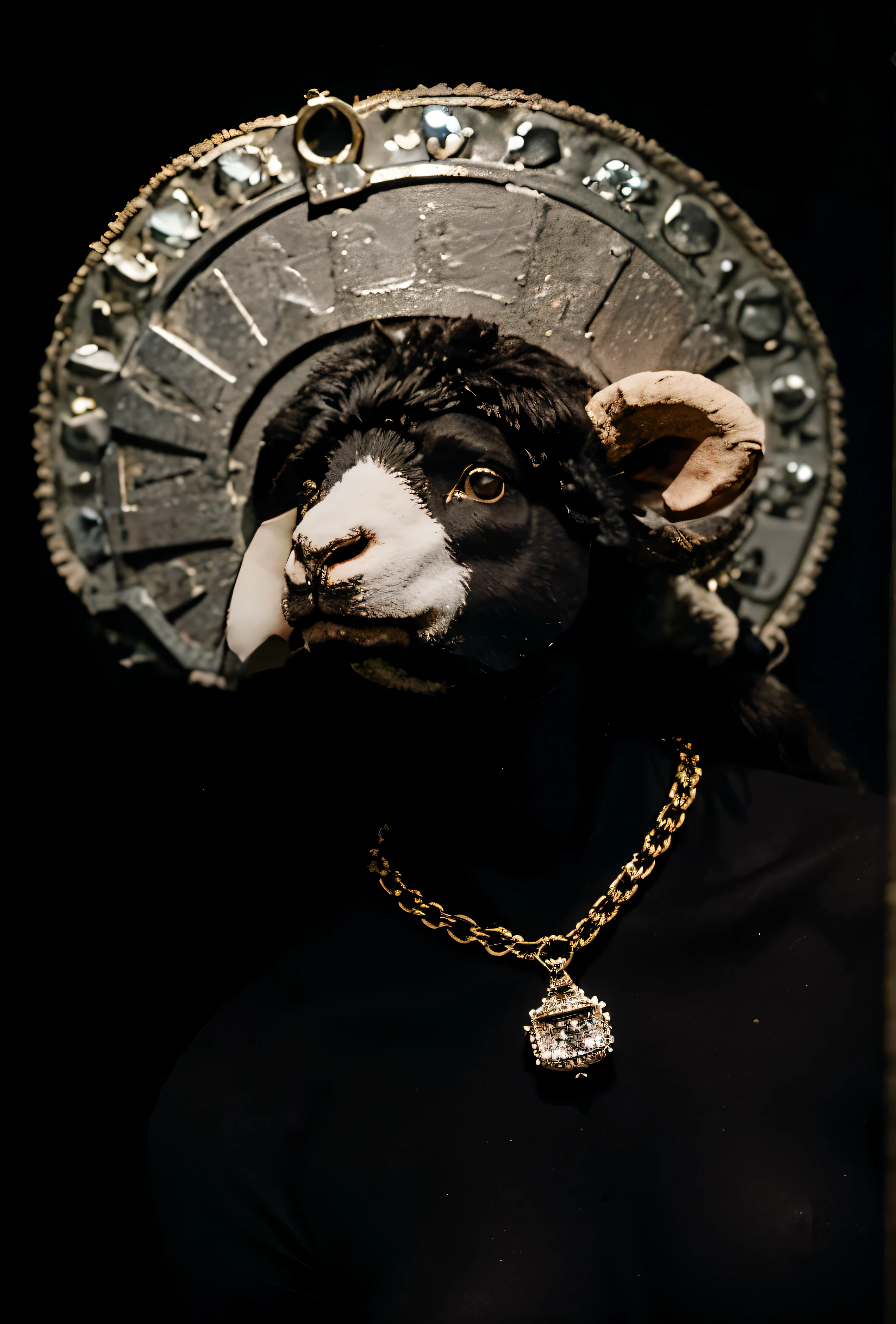 The head should be black in color, noir, black sheep head, black fur