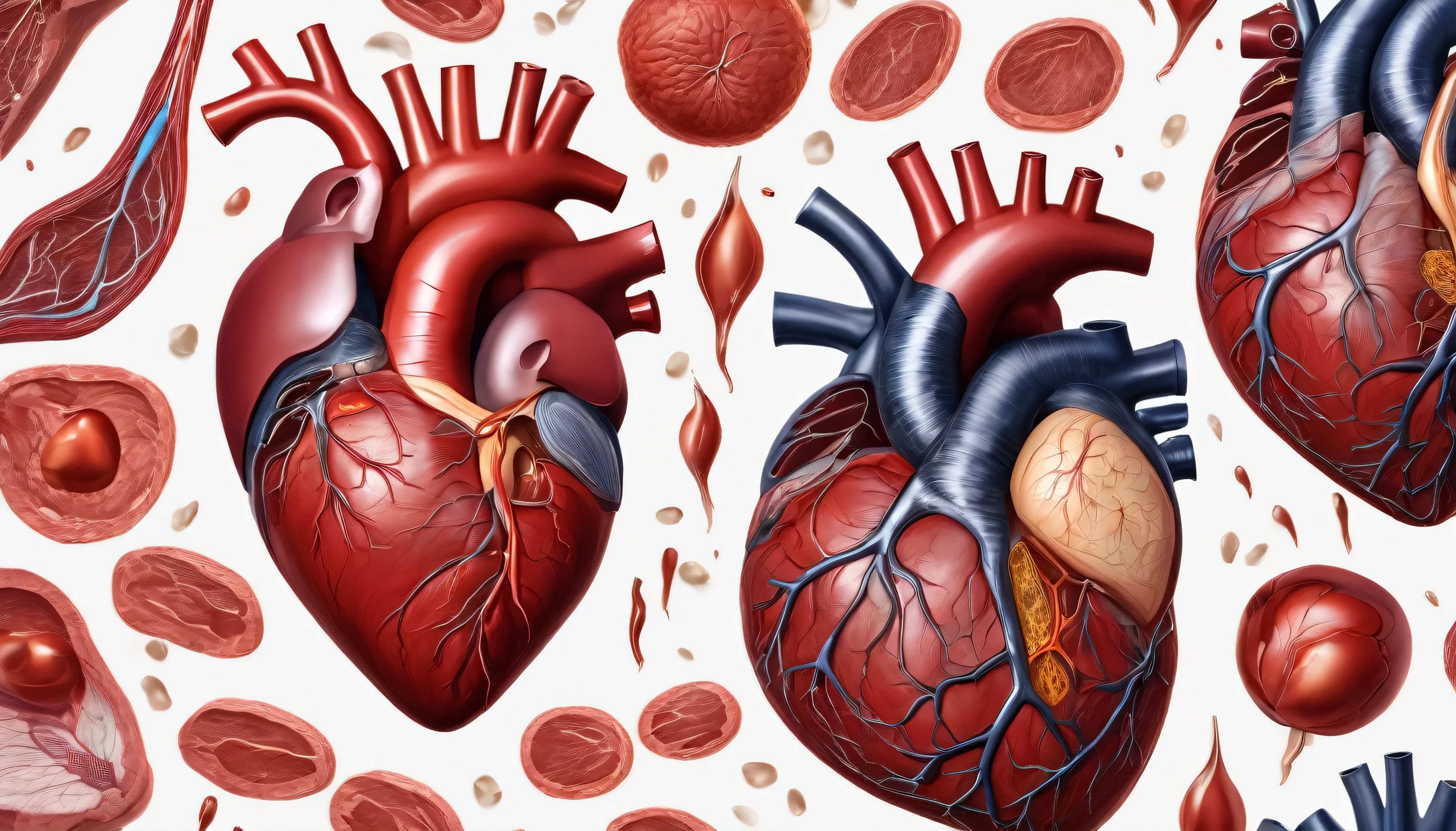 (ultra-detailed,(realistic,photorealistic,photo-realistic:1.37),human heart on white background),oil painting,anatomy,arteries,aorta,veins,pumping,blood,medical,scientific,cardiology,healthcare,lifelike,blood vessels,organ,precision,circulatory system,detailed,anatomical,physiological,biology,vascular,heart muscle,genetic,cardiovascular,ventricles,auricles