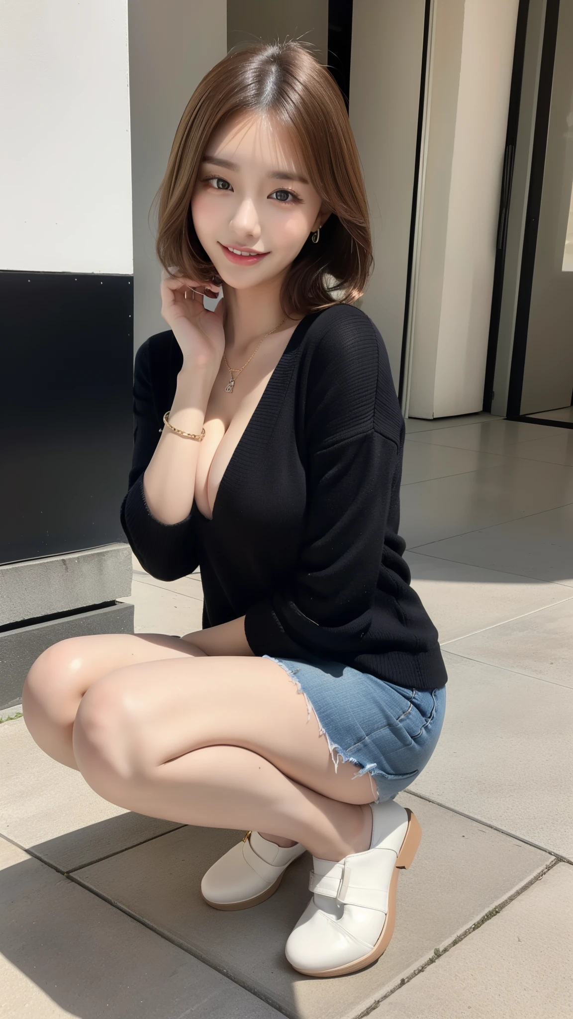(((32K,very high resolution, high detail, very accurate,Maiden 1:1.5))),RAW photo & realistic atmosphere,beautiful dark blue eyes,detailed mouth,glossy lips,thin eyebrows,Soft white skin that shines in every detail,,fine eyes、Her deep blue eyes are so beautiful,lip details、very beautiful face,very well-shaped face、lifelike face,shining beautiful lips,beautiful eyebrows,infinite reality,best design,(Super cute Japanese high school girl,,Beautifully shaped breasts,She's a very cute girl,,healthy body,outstanding style:1.5),best natural makeup,Japanese ID,korean idol,young sensual idol,Moist eyes,dark and beautiful deep eyes,beautiful butt,美しいfeet,,camel'feet,:1.3),ultra high resolution、,natural and realistic face,Backlight,Her pure eyes are too cute,(((photorealism,Take a full body photo))),,real live action,(Fashionable earrings,,necklace,bracelet,gyuru,shiny nail art,american street winter fashion,outside,unique skirt,leather shoes,A calm and fashionable girl,light brown hair,short hair,alone,,smile a little,Full body Esbian,Showing off full-body fashion,get up,leather shoesを見せてください, The only beautiful, young and cute 15 year oldyear-old girl with th ty anharisma..,Teen fashion magazine shoot,K-POP愛好家,korea town fashion,revealing clothing:1.7),Shin-Okubo's Koreatown