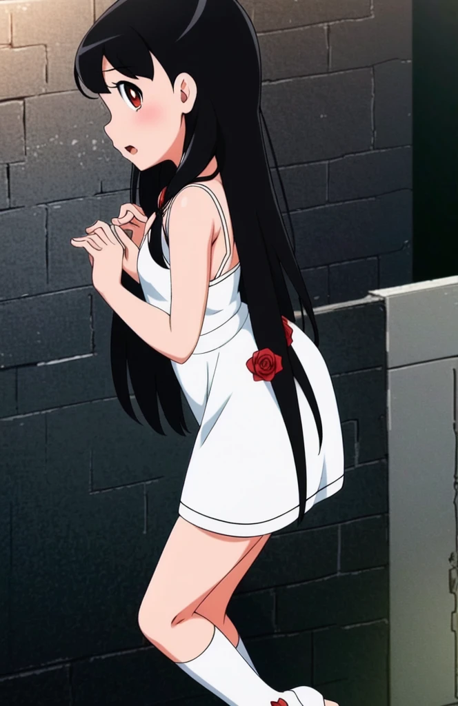 anime girl with long black hair and a white dress with red roses, tattoo, detailed beautiful eyes, guweiz, guweiz on pixiv artstation, detailed digital anime art, beautiful anime girl, guweiz on artstation pixiv, anime style 4 k, kawacy, beautiful anime portrait, detailed portrait of anime girl, detailed anime art, beautiful anime woman,shizuka,hot