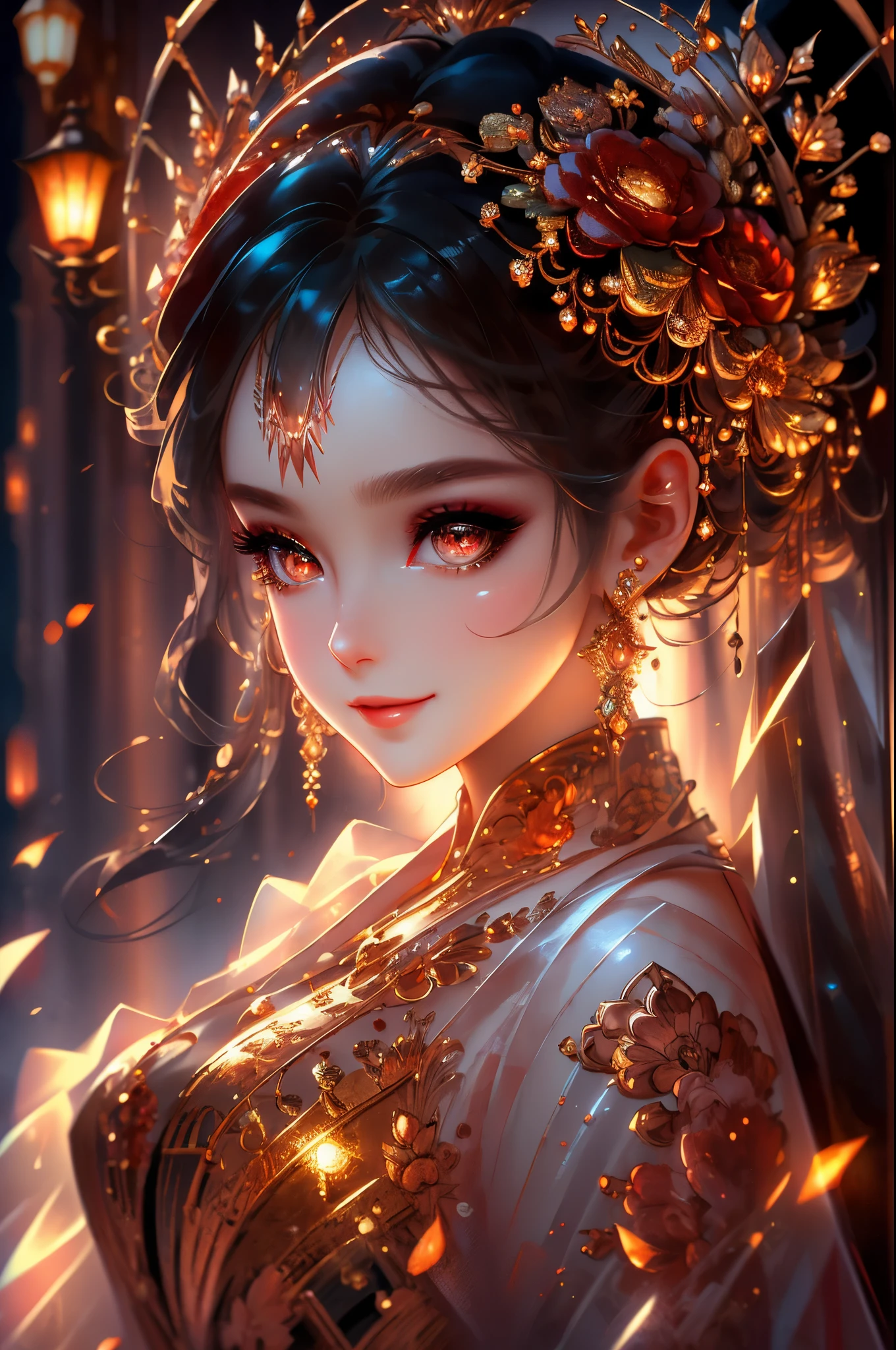 Dazzling Makeup,(masterpiece:1.2), best quality, masterpiece, A high resolution, original, Extremely detailed wallpaper, perfect lighting,(Extremely detailed computer graphics:1.2), Beautiful detailed girl, high detail eyes, Lips, Face, full length portrait, in a chic evening dress, social event, playful smile