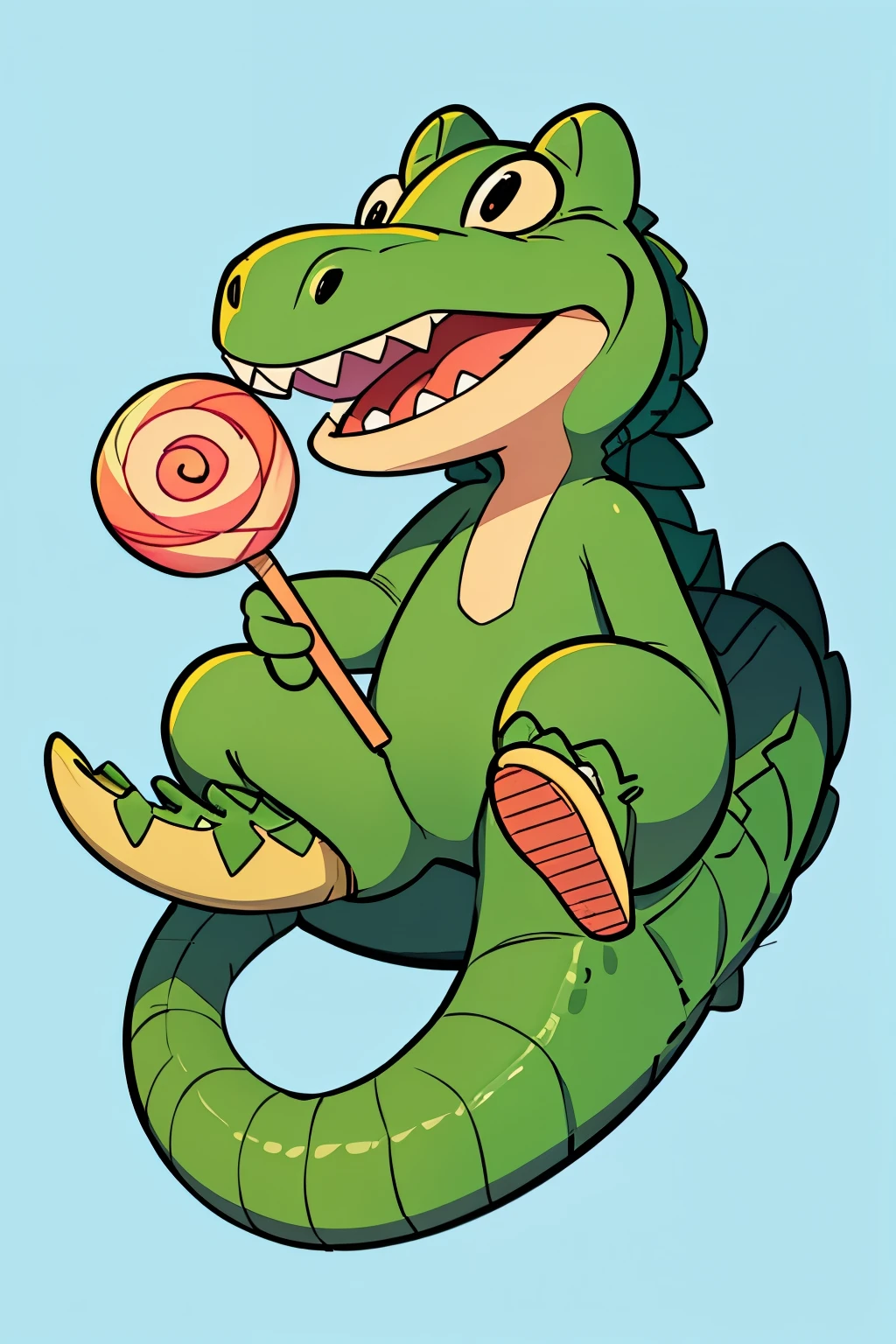 nobody,A cute little crocodile holding a lollipop,Cute style,cartoon,Q version