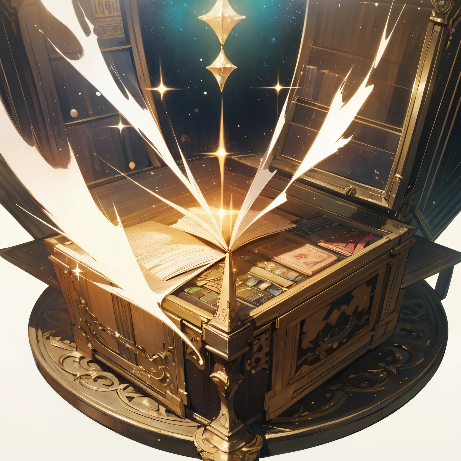  a beautiful book with a sparkling cover in an old box. 