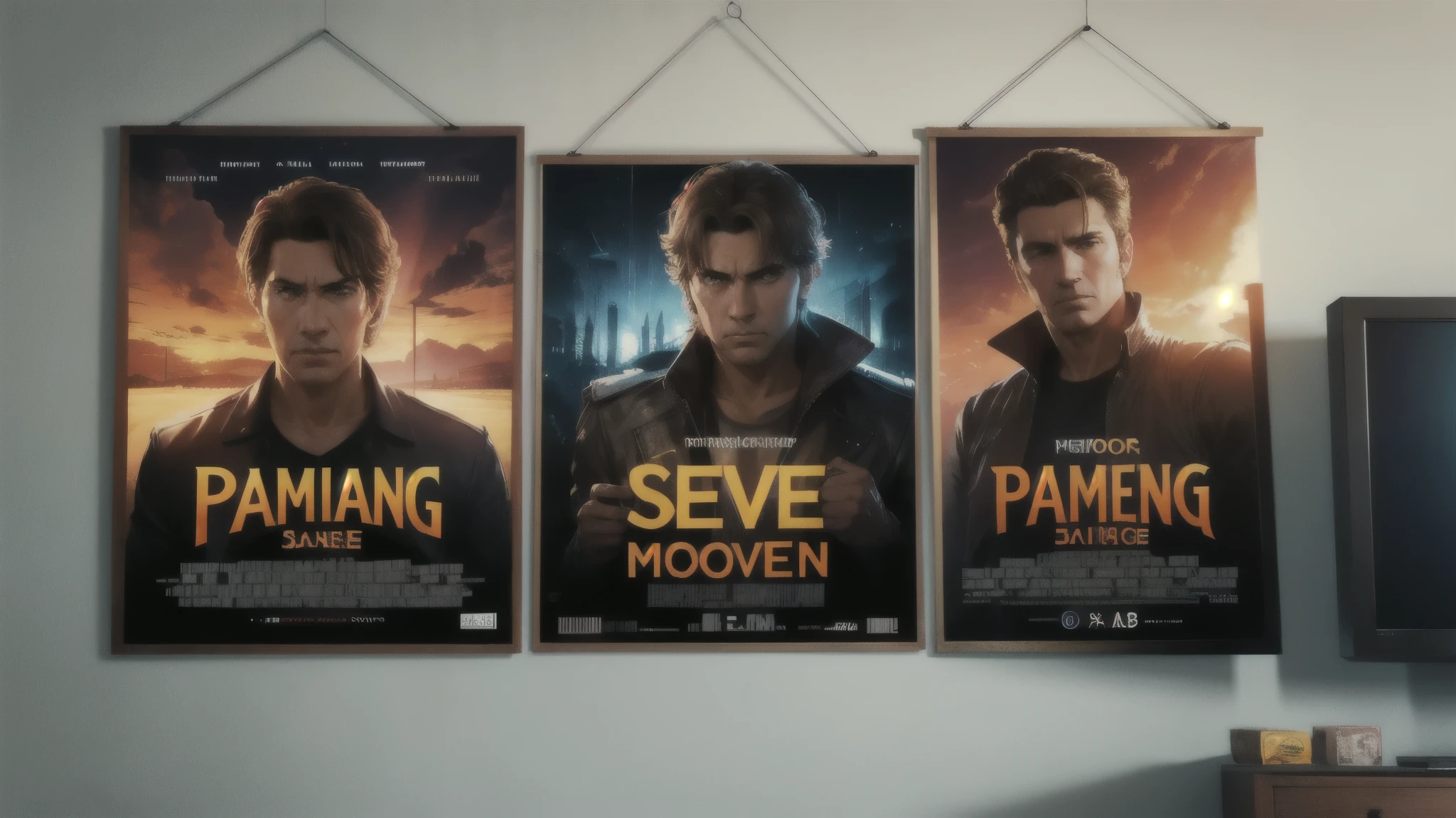 3 movie poster hanging on wall