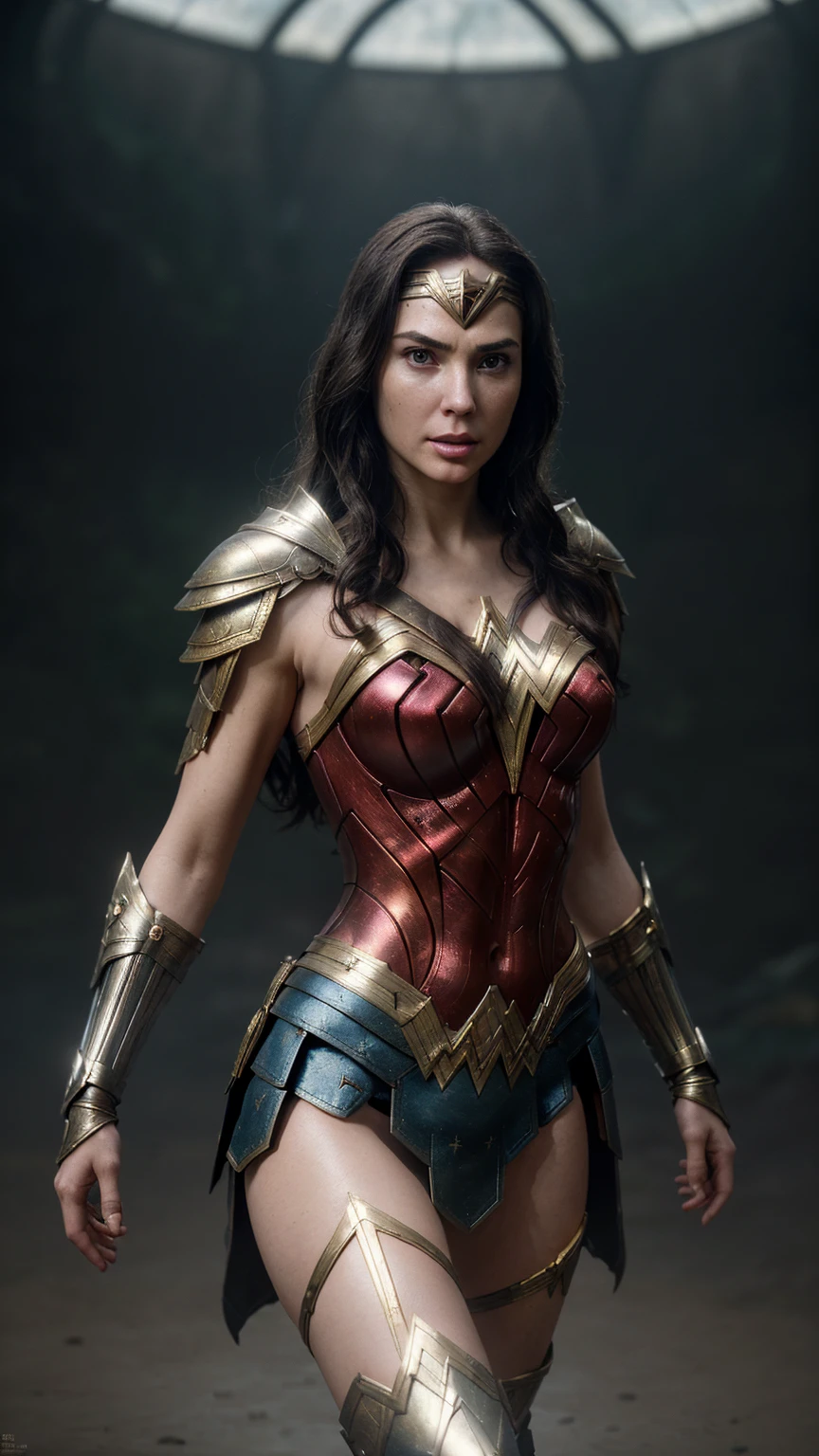 Wonder Woman, wearing magnificent armor, glowing with divine power, intricate patterns, precious gems, shining helmet, ornate greaves, cinematic, hyperrealistic, octane render, artstation, trending on artstation, concept art, 8k, unreal engine 5, photorealistic, ray tracing, detailed face, sharp focus, cinematic lighting, dynamic pose, action shot, fighting pose, golden ratio, rule of thirds, perfect composition, award winning, masterpiece.
