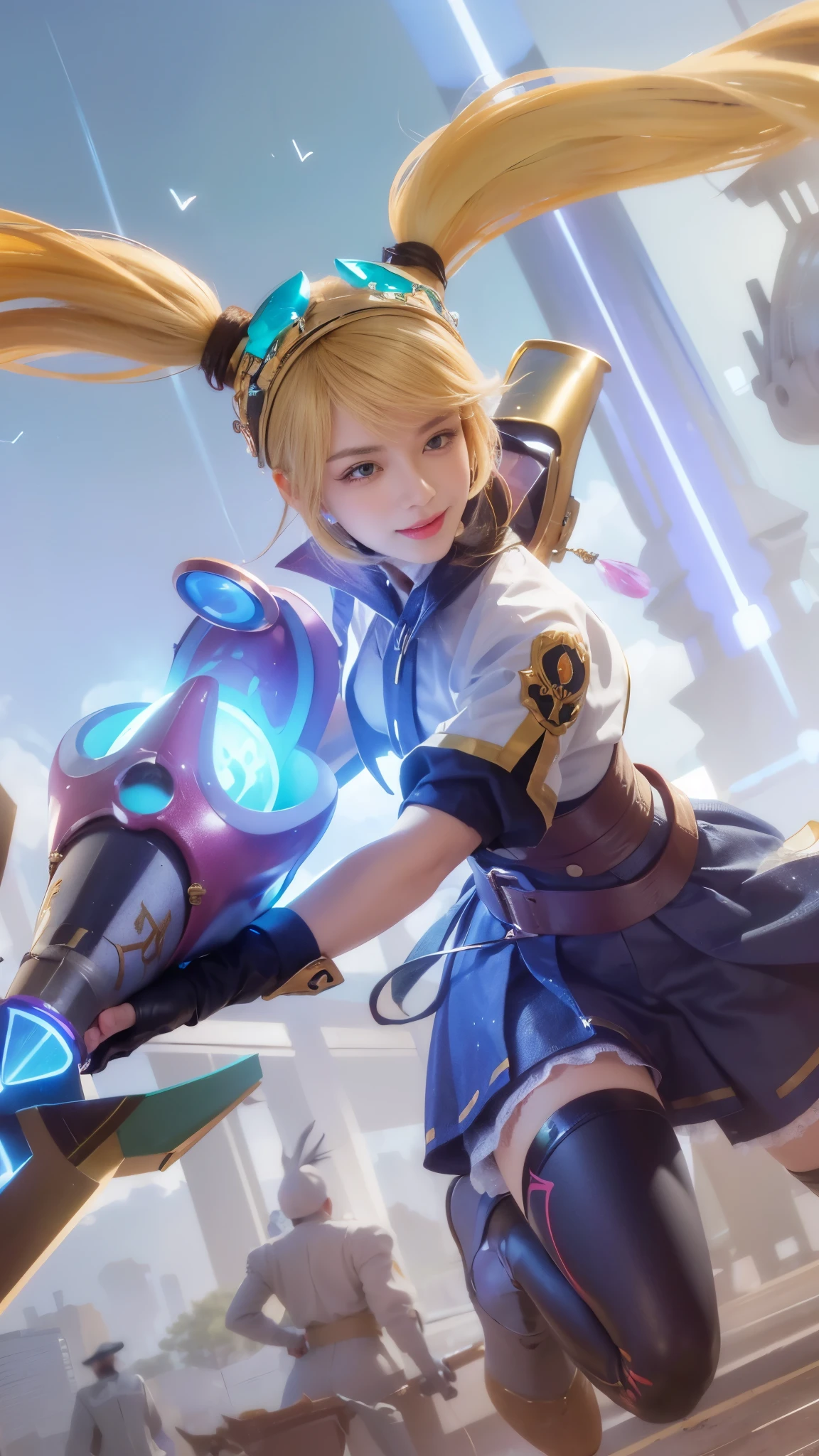 (8k, RAW photo, photorealistic:1.25) ,( lipgloss, eyelashes, gloss-face, glossy skin, best quality, ultra highres, depth of field, chromatic aberration, caustics, Broad lighting, natural shading, looking at viewer with a serene and goddess-like happiness, smile, 8k, very detailed, green eyes, close-up shot of a woman with a gun in her hand