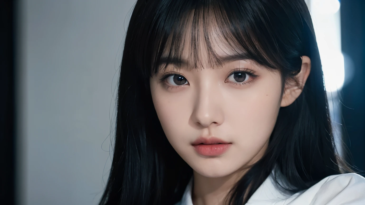1girl, solo picture, Kim Yoo-jung, (beauty goddess face (mixRussian)), (?????? strip colour hair), (8k HD extremely realistic detailed face:1.5 (soft scene, very low lightning), masterpiece:1.3, ultra highres:1.2, dynamic lighting), cinematic scene,