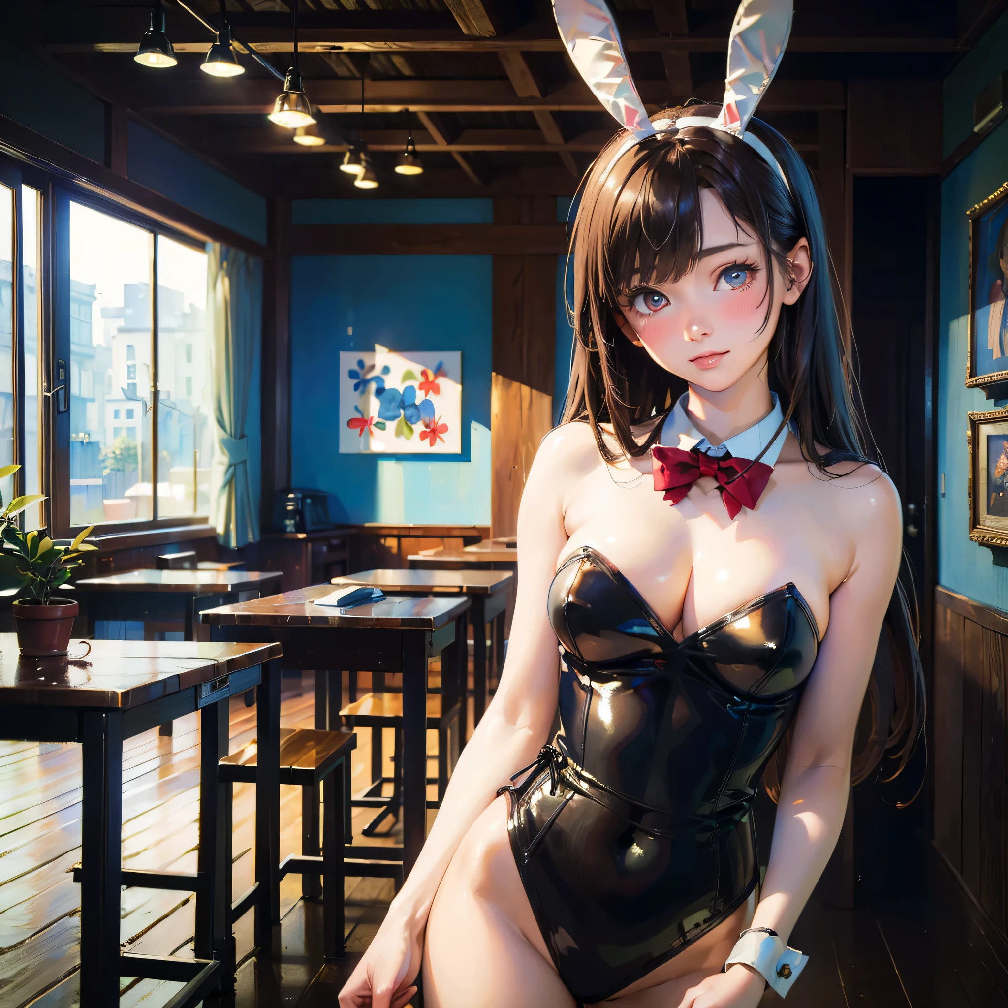 (masterpiece:2.0), (highest quality:2.0), (playboy bunny standing in the room:1.5), (super sexy pose:1.5), (blushing face:1.3), (spill :1.4), (realistic:1.5), 1 , accurate hands, embarrassed look, light smile, Very cute girl, baby face, clear eyes, shining eyes, small breasts, I can see the side boob, I can see the cleavage, I can see your butt, beautiful skin, Super fine, highest resolution, Japanese high school student, brown hair