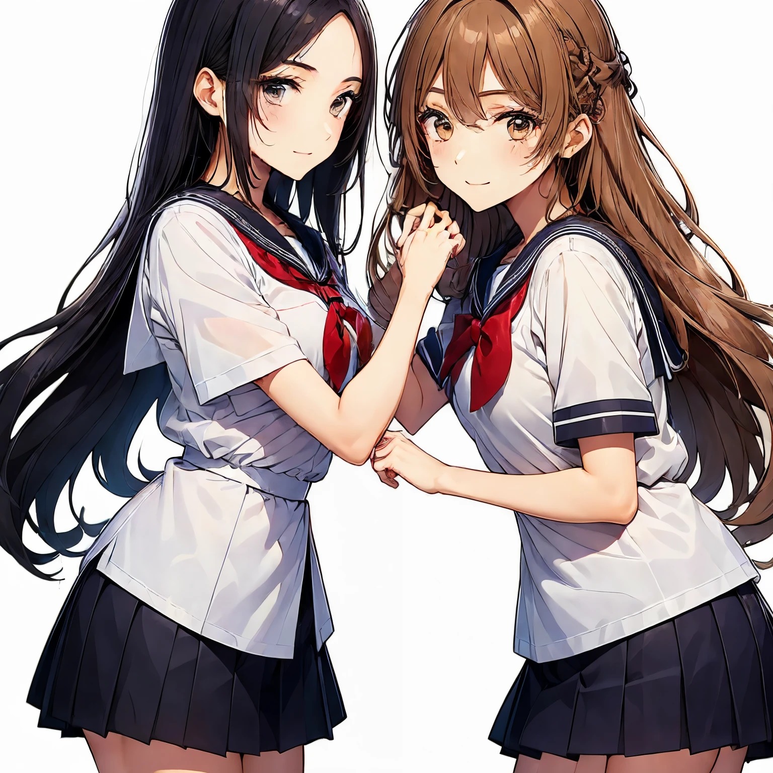 high quality,((2girls,embrace each other passionately)),chyuri,smile,Japanese high school student,short sleeve sailor school uniform,