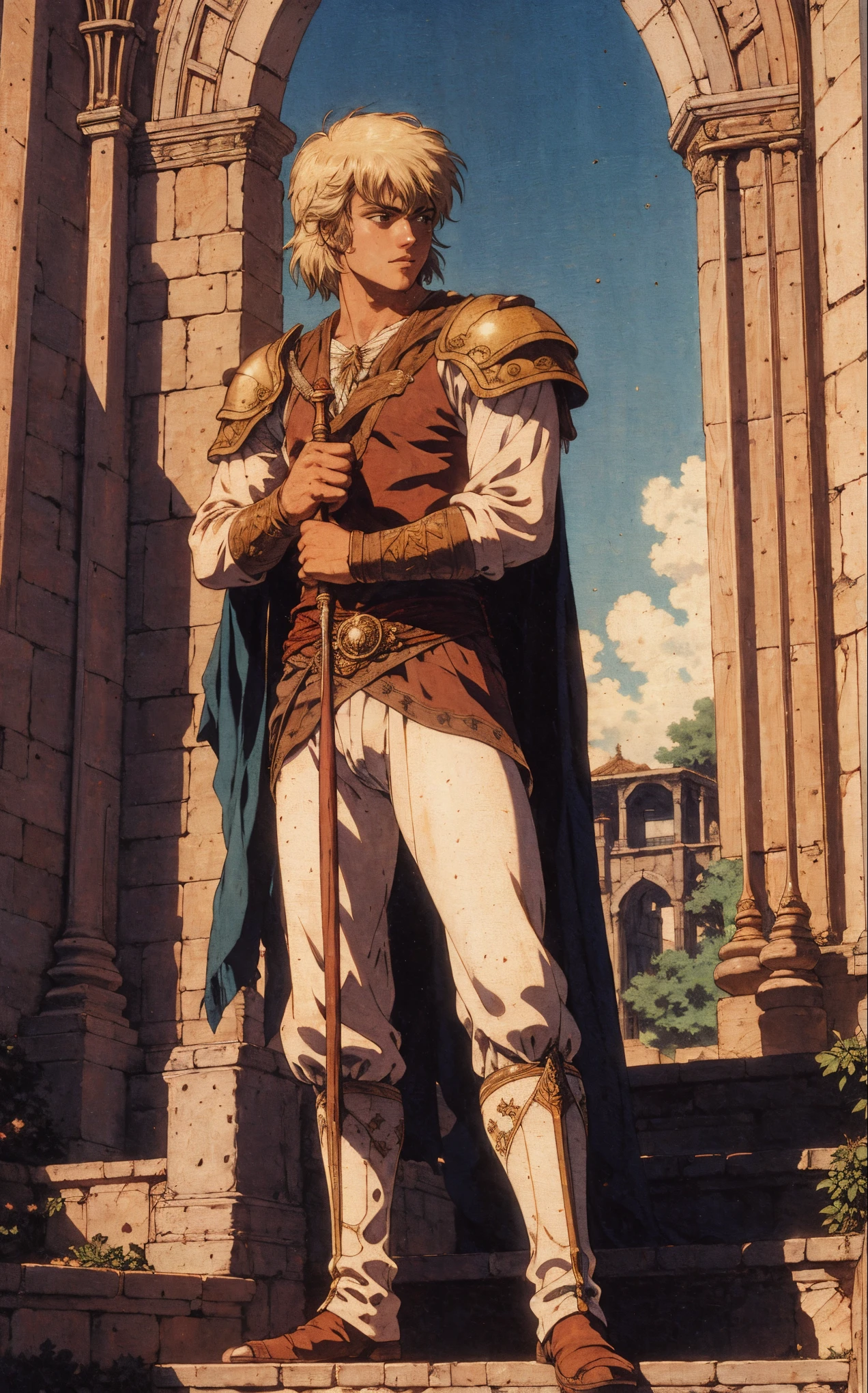 un caballero esqueleto sosteniendo una espada en un castillo, Simbolismo, anime retro, texturizado