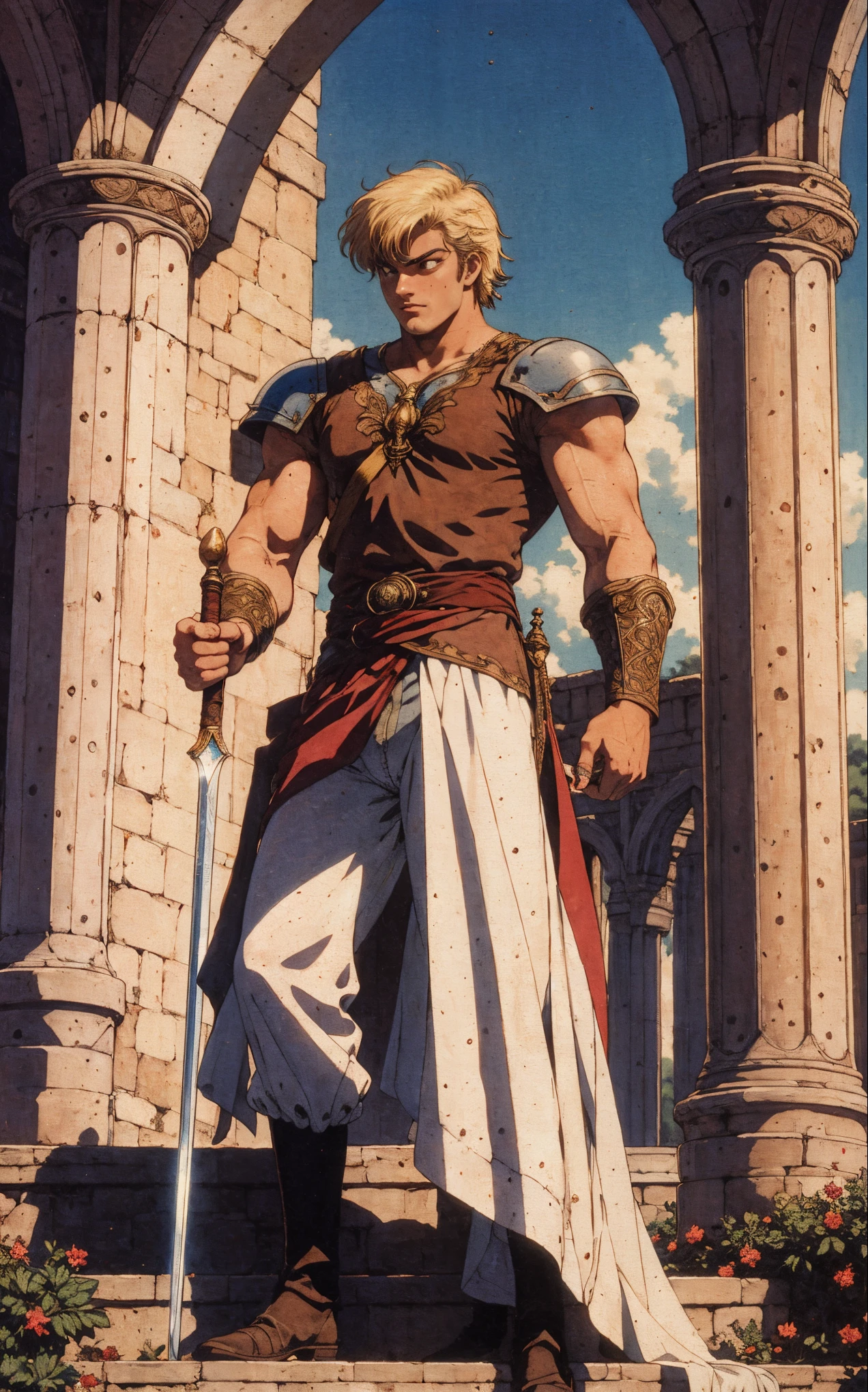 un caballero esqueleto sosteniendo una espada en un castillo, Simbolismo, anime retro, texturizado