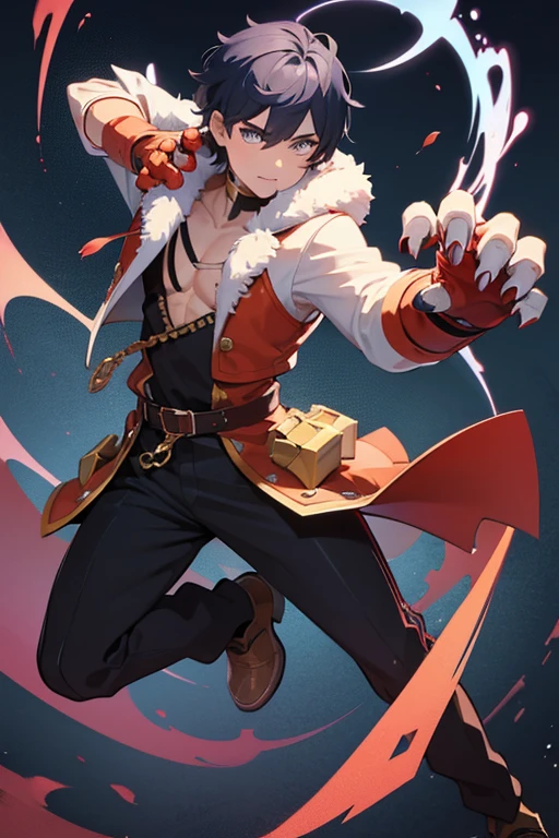 make me a Character Design a boy with have a claw in the hand