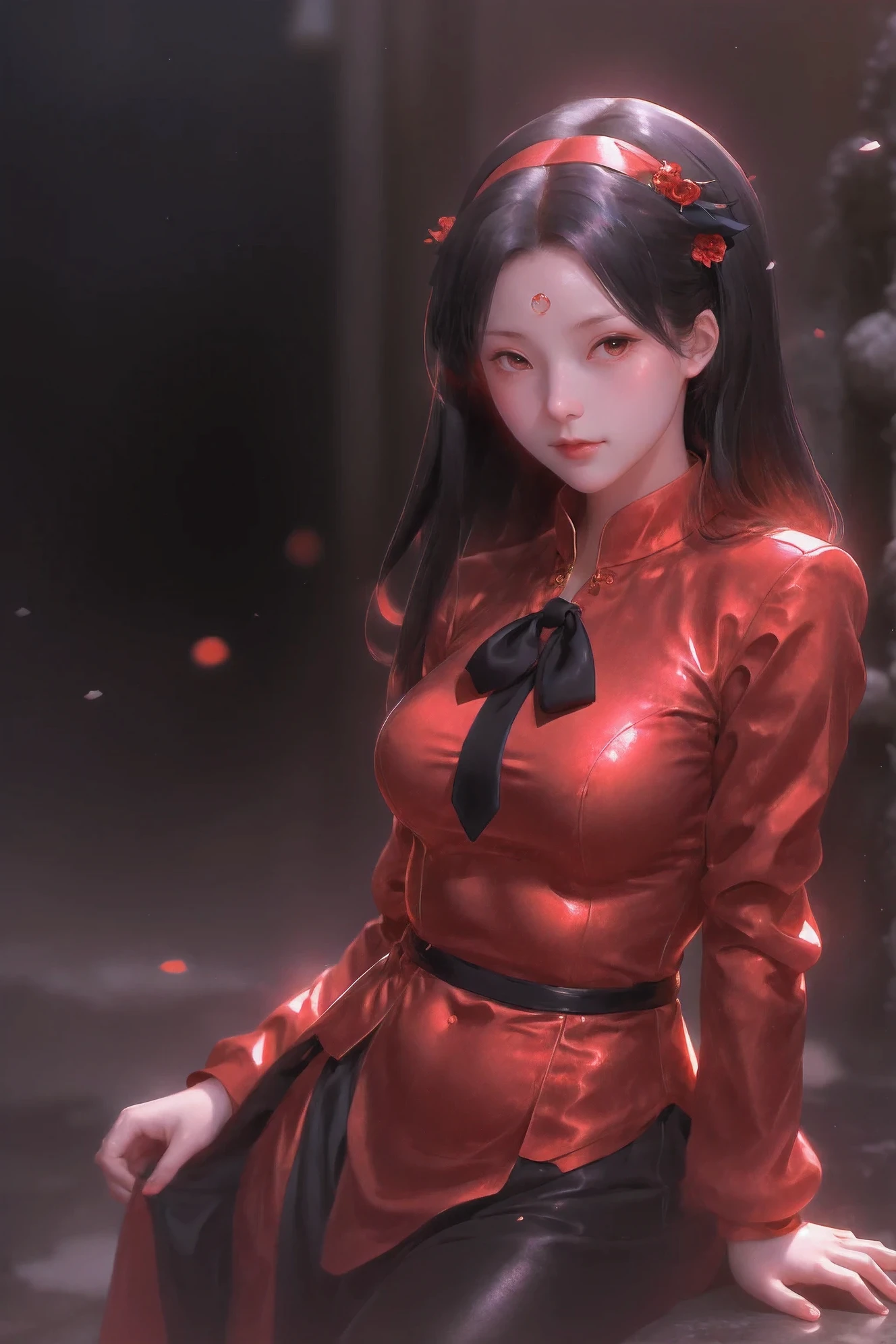 anime girl in red shirt and black tie posing for a photo, by Yang J, extremely detailed artegerm, Rin Tohsaka, artegerm jsc, guweiz style artwork, beautiful digital art, artegerm.  High detail, range murata and artegerm, style artegerm, even model |  artegerm