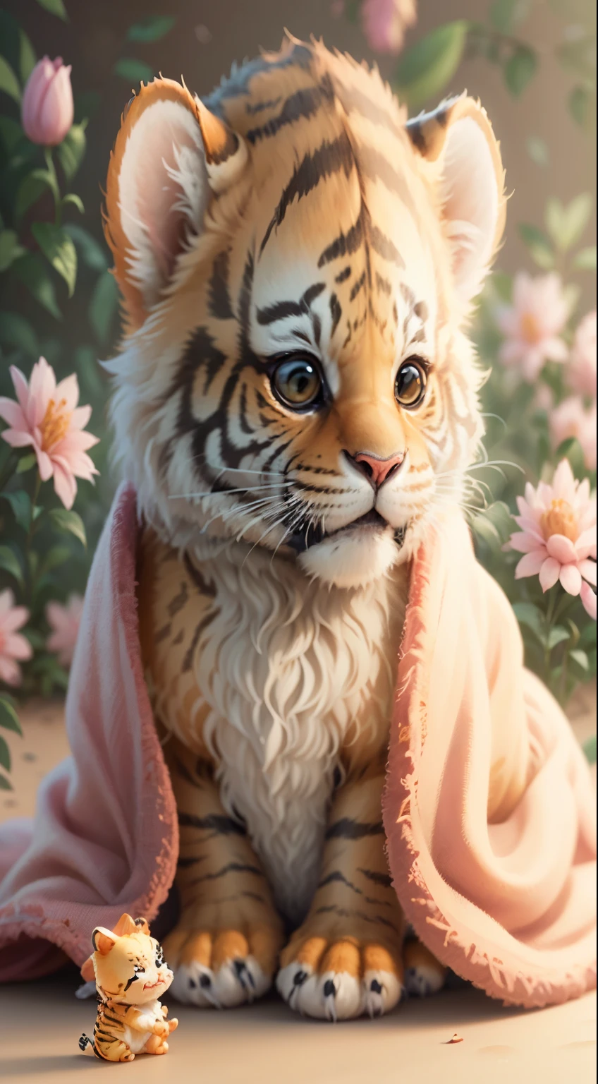 There is a little tiger wrapped in a blanket, cute numbers, Lovely and detailed digital art, cute numbers艺术, Lovely detailed artwork, Lovely 3D rendering, adorable animal, Beautiful digital art work, lovely artwork, Beautiful digital illustration, Anthropomorphic tiger, Cute and cute, Lovely Lovely, Very cute, Beautiful digital painting, fan art, beautiful and cute,Very cute,he smiles,