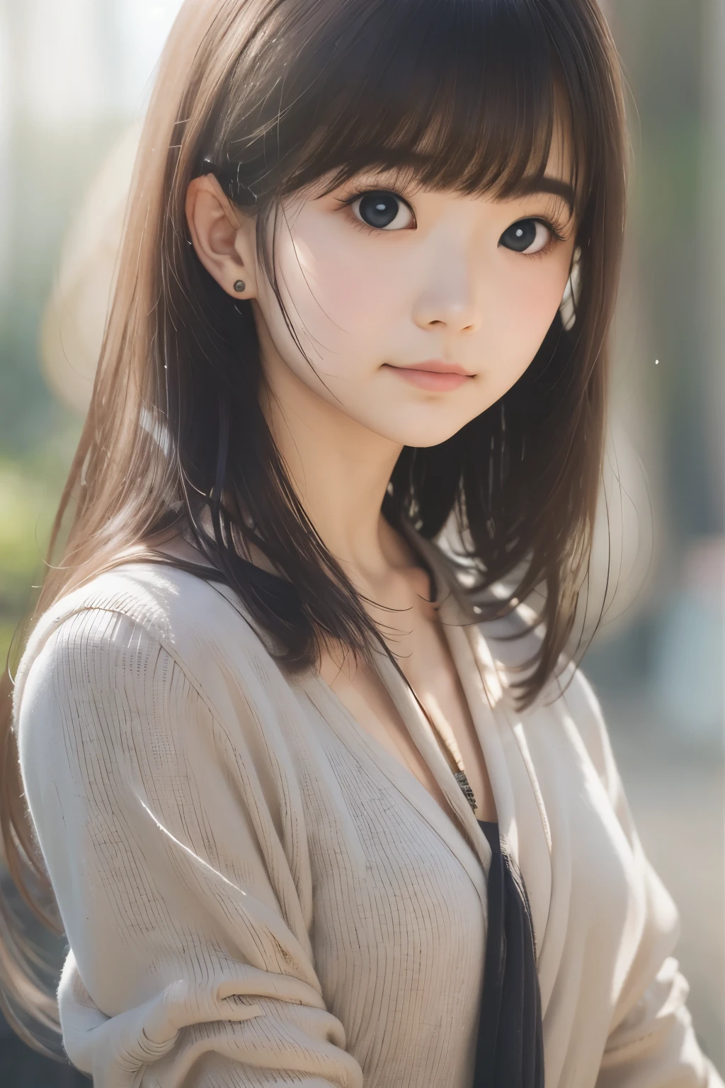 Best quality, focus on face, soft light, black hair, ((Japanese)), (blouse), (((front, face))), (depth of field), ultra high resolution, (realistic: 1.4) , RAW photo, upper body