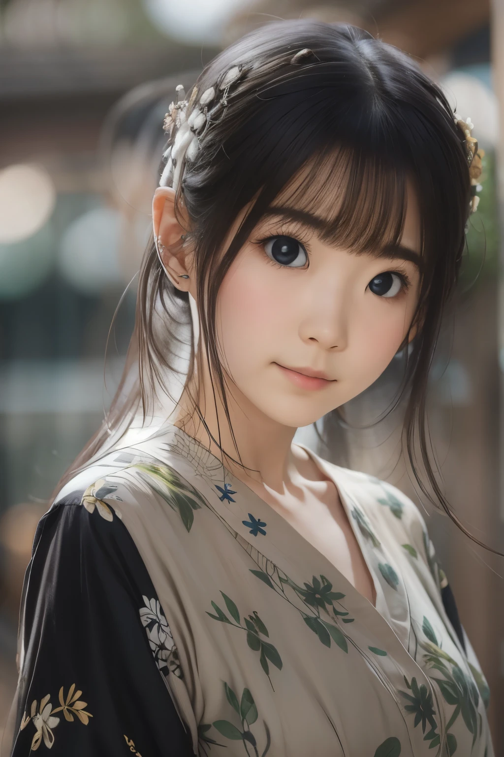 Best quality, focus on face, soft light, black hair, ((Japanese)), (blouse), (((front, face))), (depth of field), ultra high resolution, (realistic: 1.4) , RAW photo, upper body