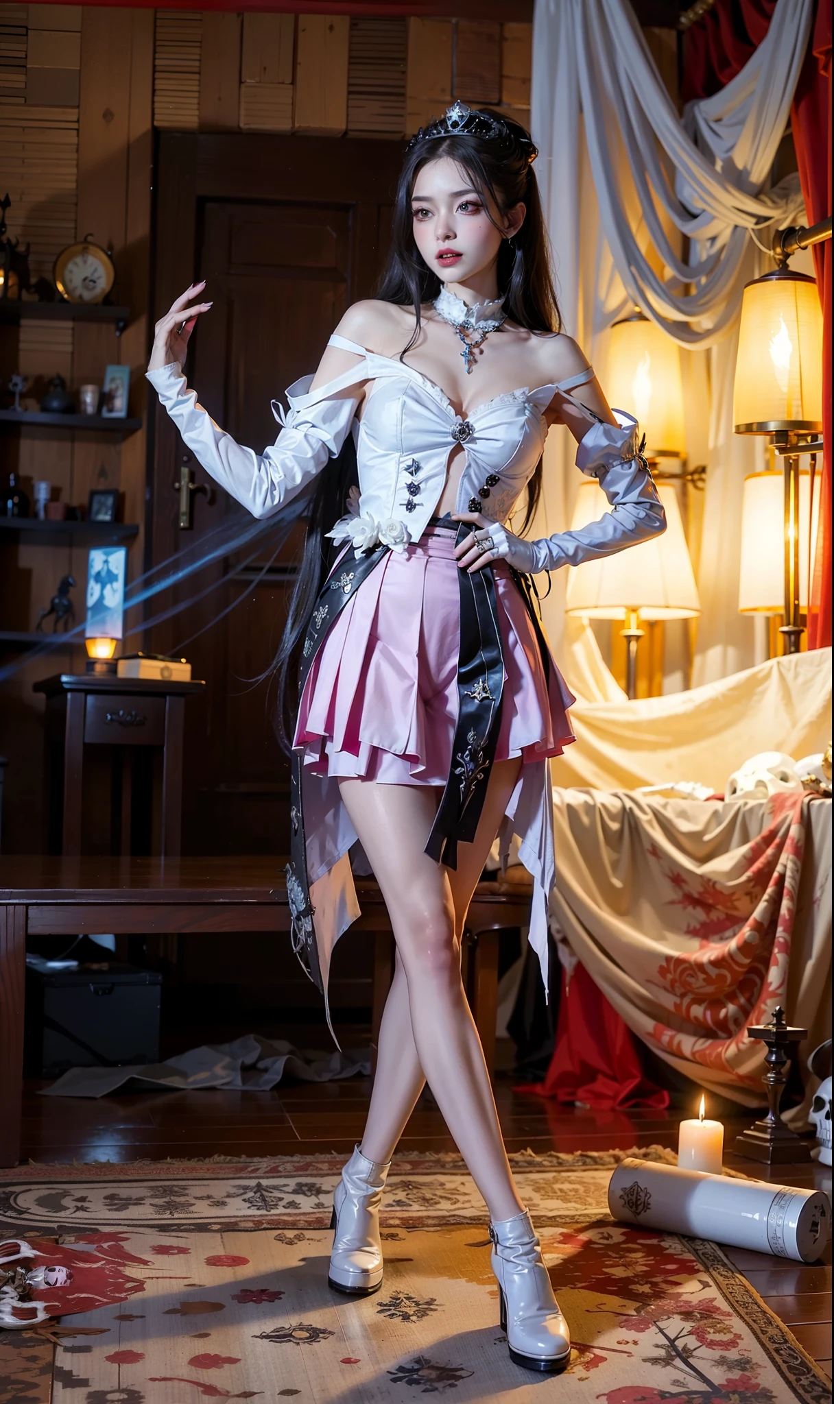 Detailed image quality,pandora witch,wing, succubus theme,堕落Angel,Excellent,scary,secret horror,tentacle,have eyes,uncanny valley effect,little beast blood moon,skeleton,vampire,Hellfire,dark queen,Angel,sorcerer magic witch,black high heel boots(Pointy),white gloves(neat fingers),Silver diamond high heel boots