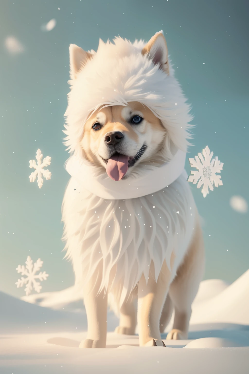 Arav dog wearing scarf in the snow,Snowflakes flying, Lovely数字, Lovely detailed digital art, Lovely digital art, Lovely 3 d render, kawaii Lovely dog, Lovely! c4d, Lovely dog, Lovely detailed artwork, Lovely animal, isometric 3d fantasy Lovely dog, Lovely artwork, Lovely creature, Lovely cartoon character, Lovely adorable