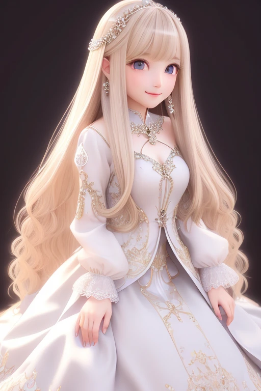 smile, colorless background, , , straight hair, long hair, , ,bangs, (beautiful and detailed face), (detailed and beautiful eyes), whole body、dress、luxury fabric、、super delicate、super beauty,long hair、positive、super beauty、漢服ピンクdress、palace、blonde hair、ータdress、 Waiting to start、高級なdress、high resolution、3D,4D、