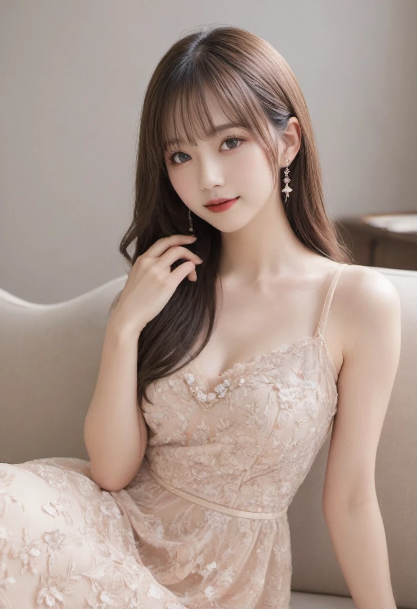 smile, colorless background, , , straight hair, long hair, , ,bangs, (beautiful and detailed face), (detailed and beautiful eyes), whole body、dress、luxury fabric、、super delicate、super beauty,long hair、positive、super beauty、漢服ピンクdress、palace、blonde hair、ロリータdress、 Waiting to start、高級なdress、high resolution、3D,4D、