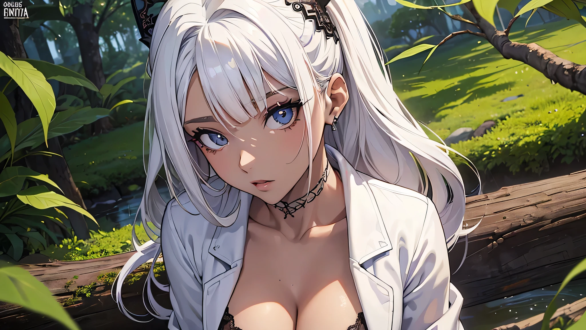 mais alta qualidade、obra de arte、Front angle、(((Uma mulher de 20 anos)))、(((white doctor's coat、Luxury black underwear、copos)))、((cabelo preto、bom site))、(((olhos vermelhos))),((tronco ))、((embarrassing、inveja、amuar、ficar com raiva))、(((Seios Grandes))), arte cg de anime suave, anime girl with olhos vermelhos, jovem anime mulher,、,retrato de anime、sexy、(((calcinha de renda preta)))、Porn、