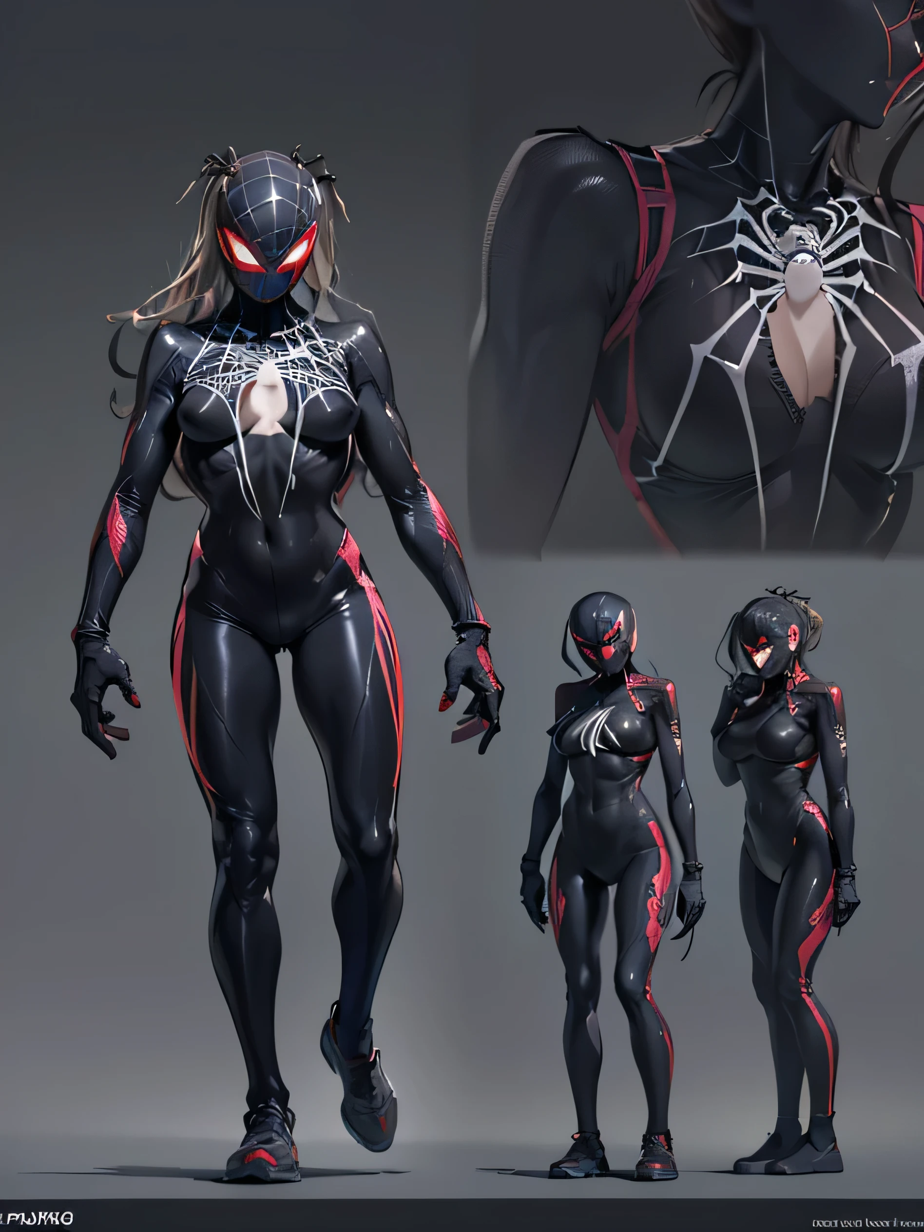 cinematic lighting、Super thick skin、Beautiful quality with attention to detail、cyber punk、(alternative、dull tone、calm tone:1.3)(1 beauty、Beautiful face in every detail:1.3)(Bewitching Black Spider Tight Suit:1.7)(Nunja～well-shaped chest、Arachne tattoo on chest、Arachne:1.2) (look back、squat、raise your hand:1.2)(Two arms grow on your back:1.4)(body fluids attached to the body:1.4)spiderweb、The white body contains Arachne threads.。（elation：1.4）