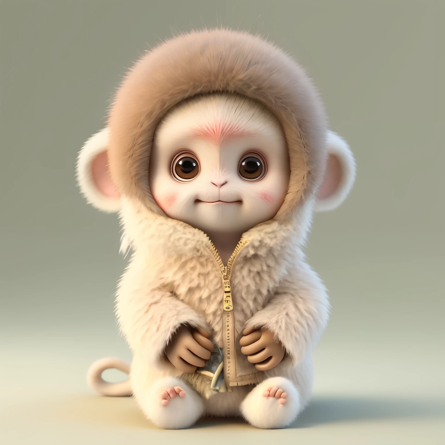 there is a small 小monkey that is sitting on the ground, Lovely digital painting, Lovely 3 d render, Lovely detailed digital art, Lovely digital art, 狨monkey渲染, Cheburashka, Lovely! c4d, Beeple and Jeremiah Ketner, Lovely cartoon character, Lovely artwork, CG society ), Lovely creature, monkey, Soft 3D rendering, Lovely。Very cute，He is very delicate