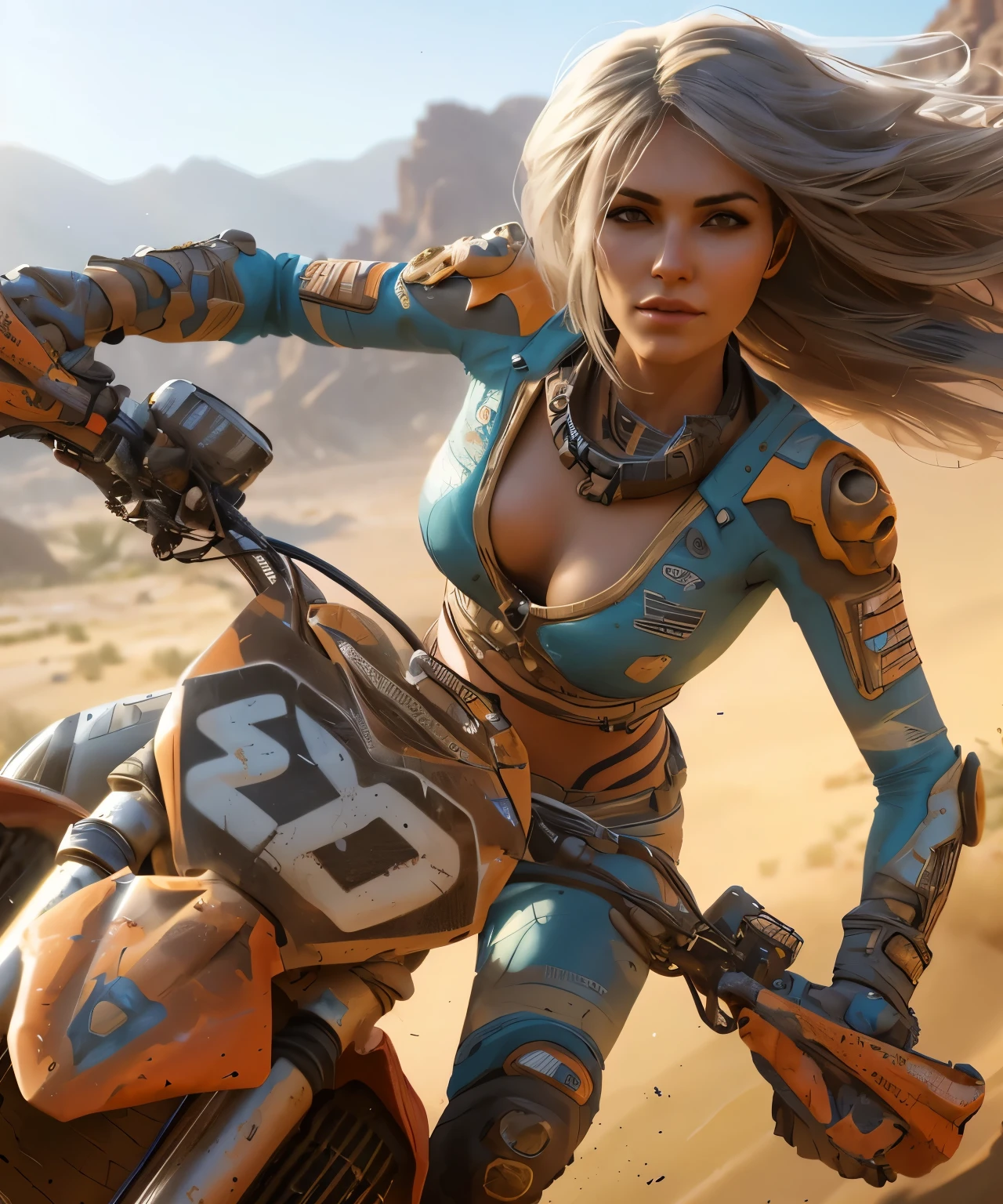 blond woman in leather outfit sitting on motorcycle on road with mountains in background, motorbiker, motorcycle, picture of a female biker, riding a motorcycle, motorcycles, sitting on a cyberpunk bike, Looks terrible, terrible anime, biker, sitting on a motorcycle, riding a futuristic motorcycle, riding on the road, Wallpapers like movies, Wallpapers like movies, (Off-road bikes)