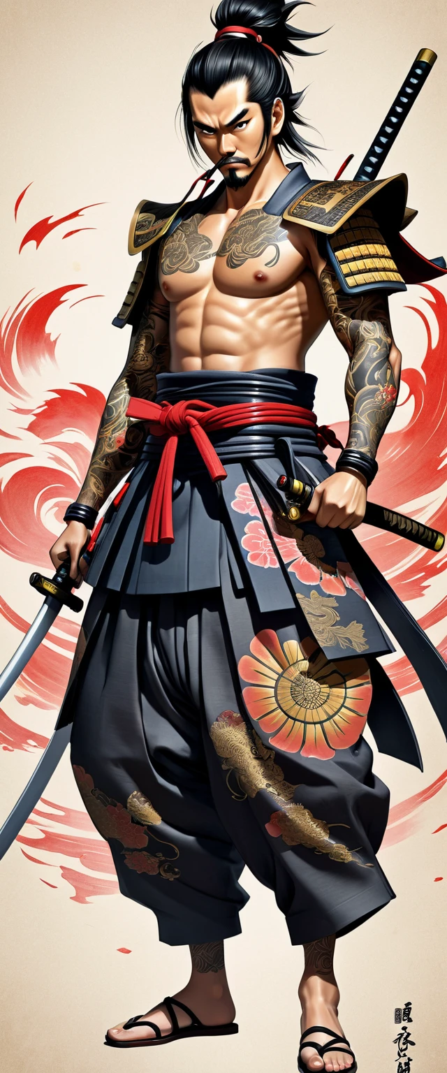 evil authentic illustrated Washipaper close full body infp complex evil Honda Tadakatsu battle pose add weapon(perfect anatomy), Beautiful firm round busts, perfect busts, authentic tattoo designs drawn directly all over the body, bold medium, authentic samurai Art Design, Cutting-edge samurai fashion, Innovative, The center of attention,japanese prefecture, honk kong, Special laser art design, -motto,against a complex Background, --niji 50 --chaos 30 --testpfx