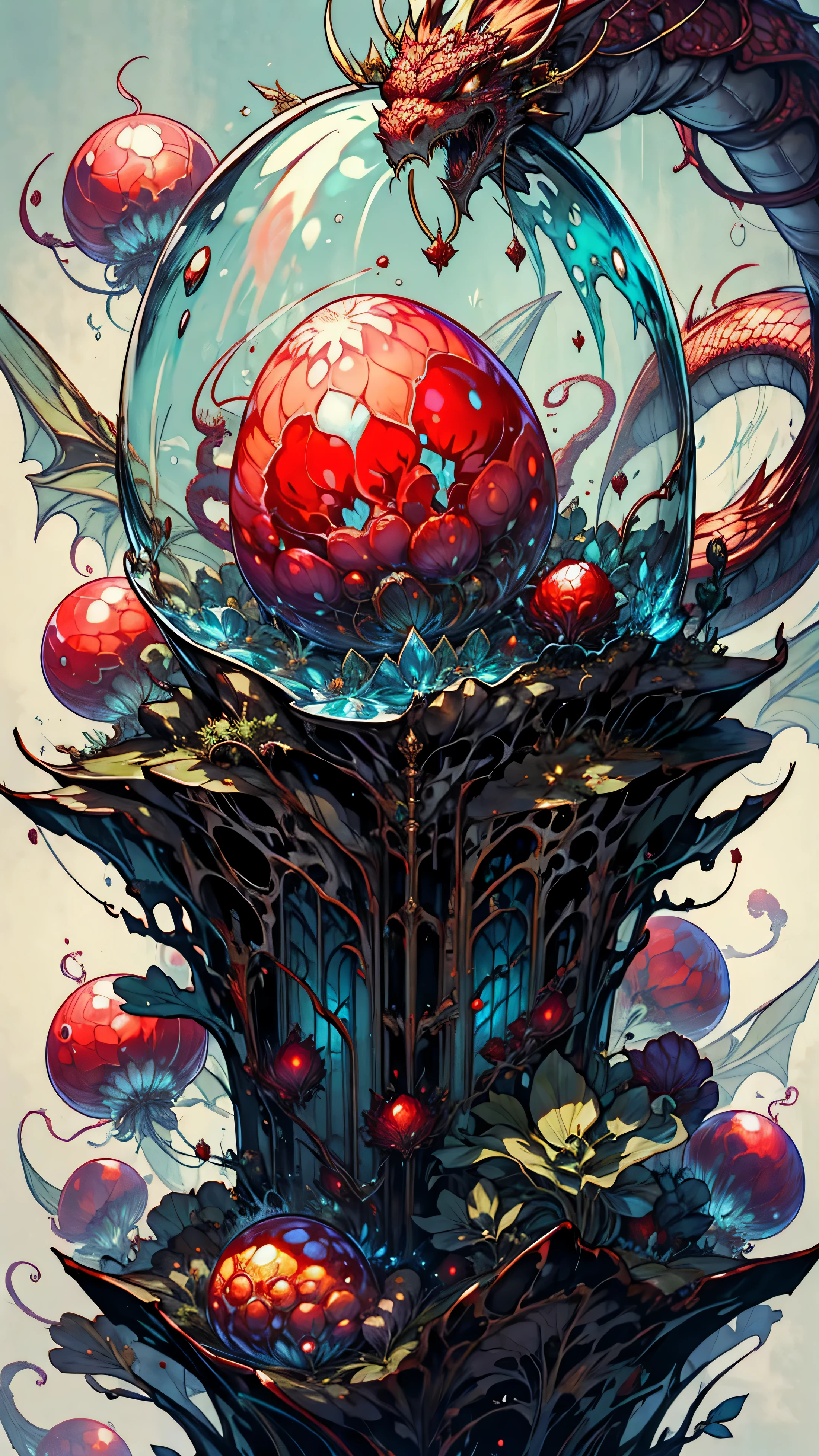 Dragon egg jellyfish，Red dragon eggs，There are fiery red jellyfish inside the transparent dragon eggs