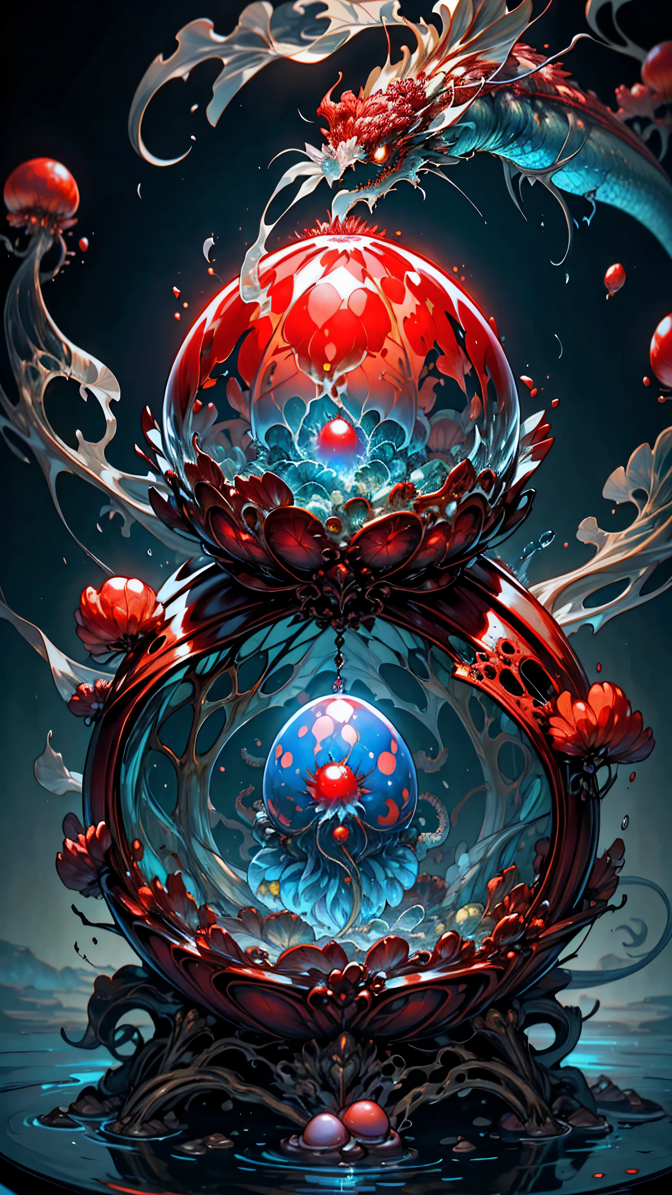 (Fire Dragon Eggs) ,(透明Fire Dragon Eggs) ,(There is a fiery red jellyfish inside the transparent red egg) ,(Mizuki structure) ,(Have tentacles) ,(HD) ,(Ultra-clear)