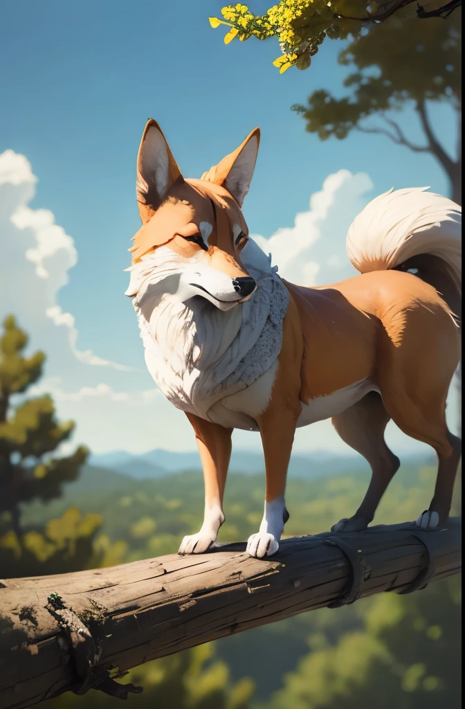 renard sur une branche