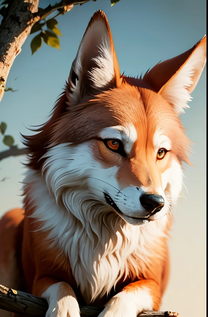 renard sur une branche