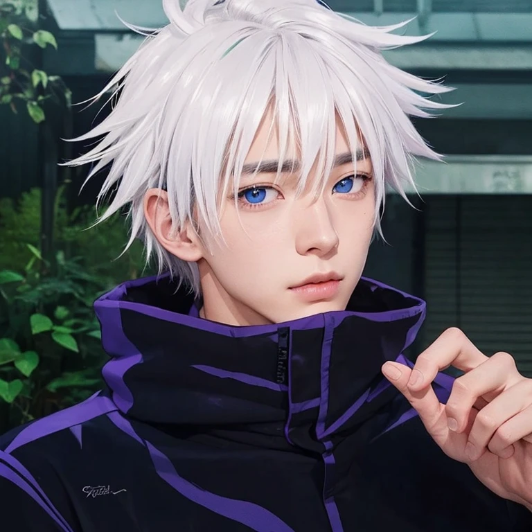 Adaptation of this character to the real world, Korean handsome face,Realistic costumes,fine light blue eyes,realistic messy white hair,realistic background,surreal,realism,realistic light, realistic shadow,(realistic:1.2), looking at the viewer