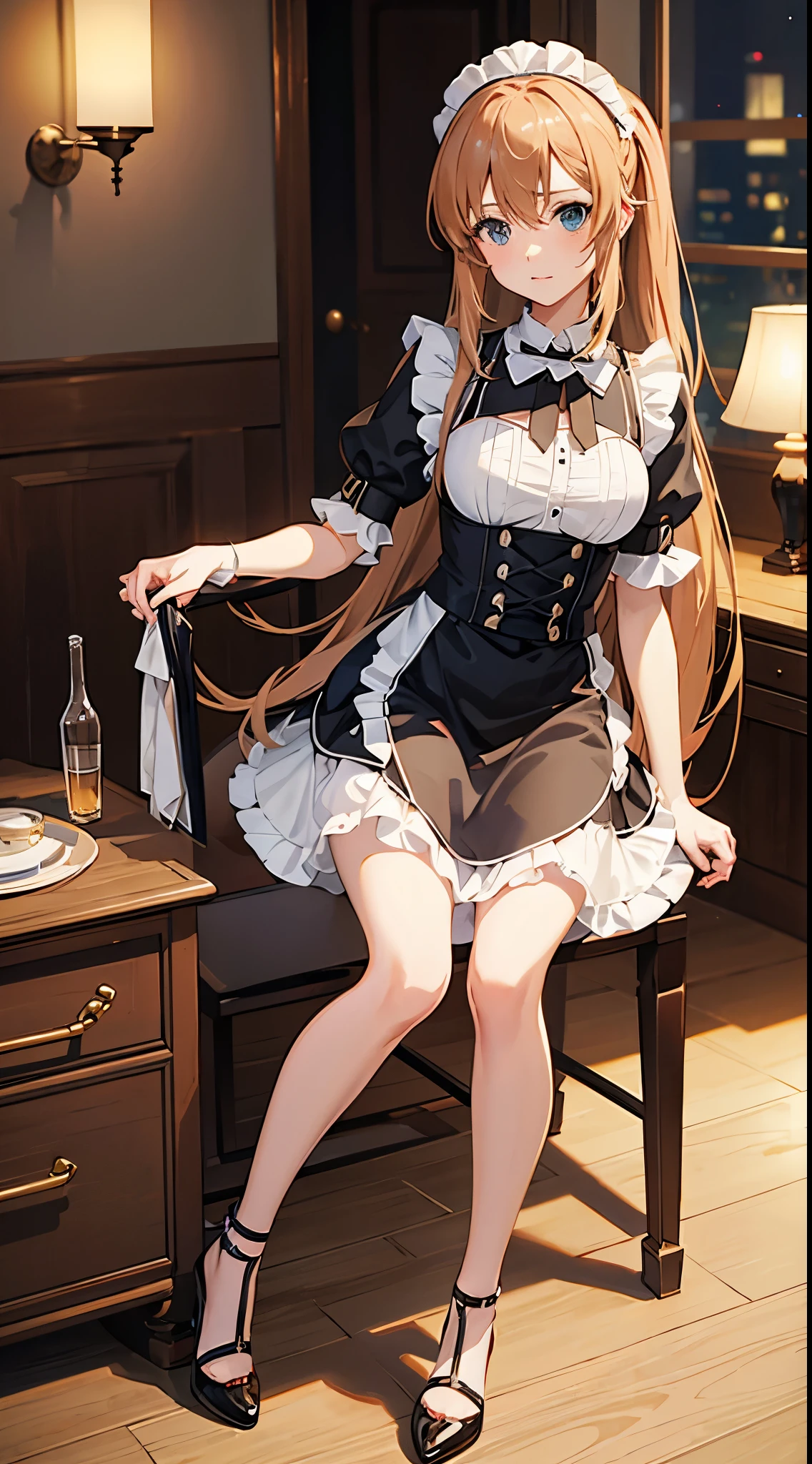 Asuna from Sword Art Online wearing a maid outfit and high heels