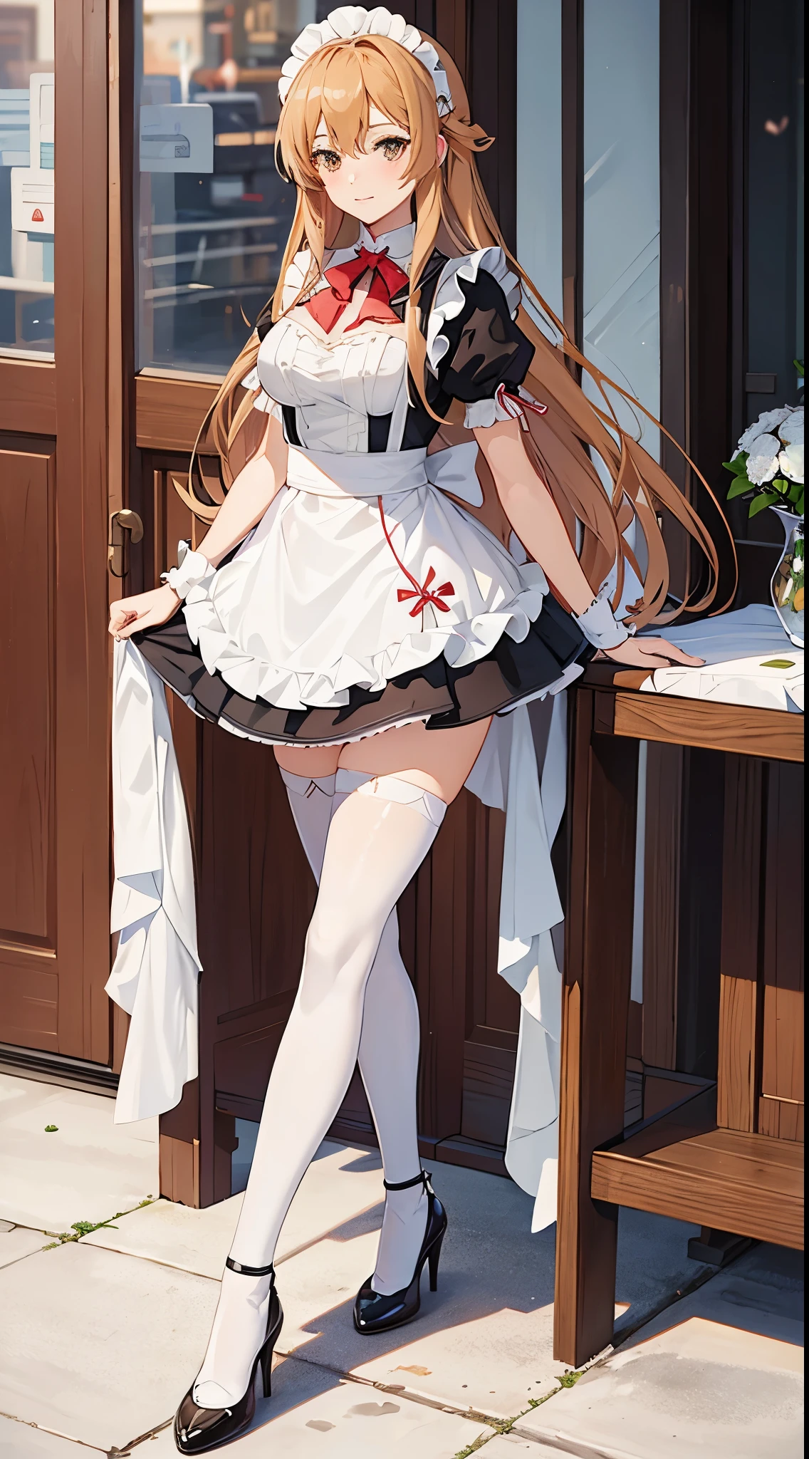 White hair, maid outfit, sexy and cute appearance, soft and cute body, bare feet