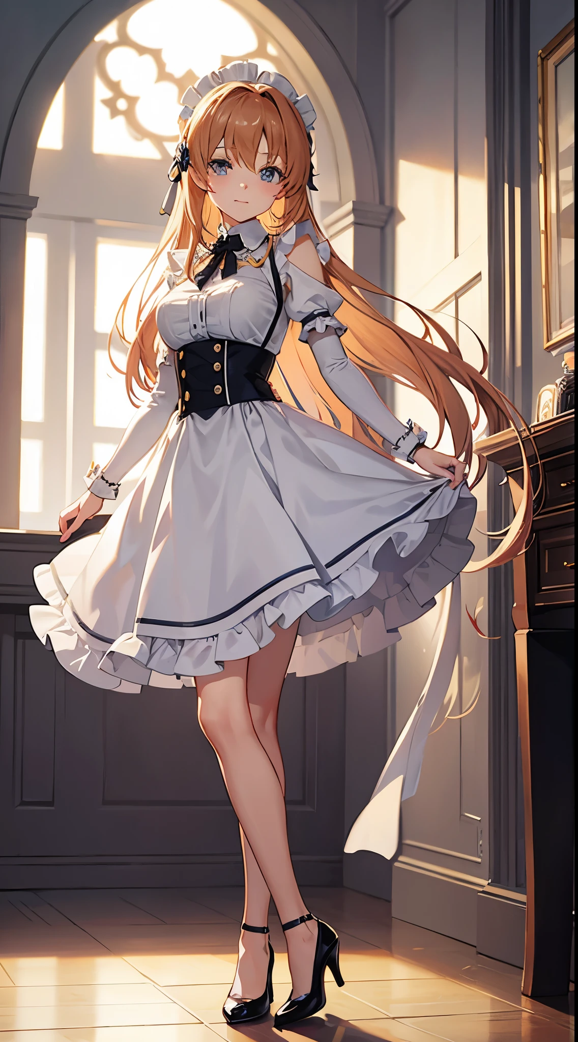 Asuna from Sword Art Online wearing a maid outfit and high heels