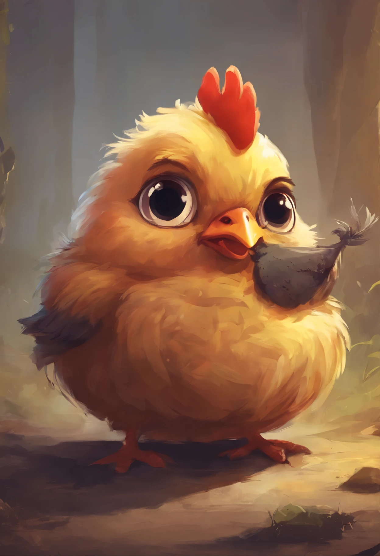 Happy and cute fat chicken with big eyes