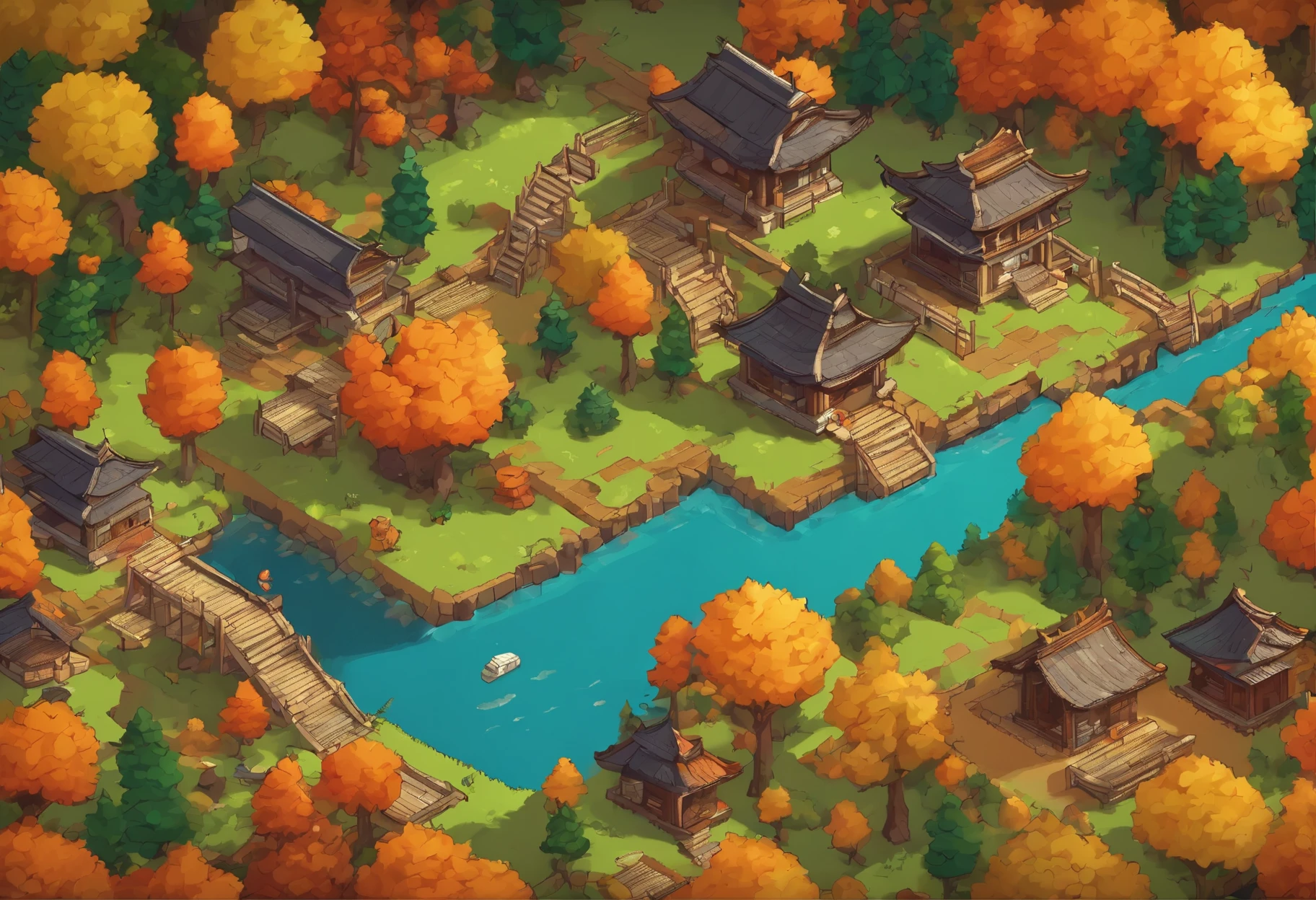 16 bit, 16-bit games, Pixel art, Japan RPG Battle Scenes, 80's games, Kaiju, the woods,Autumn landscape,Small river,
