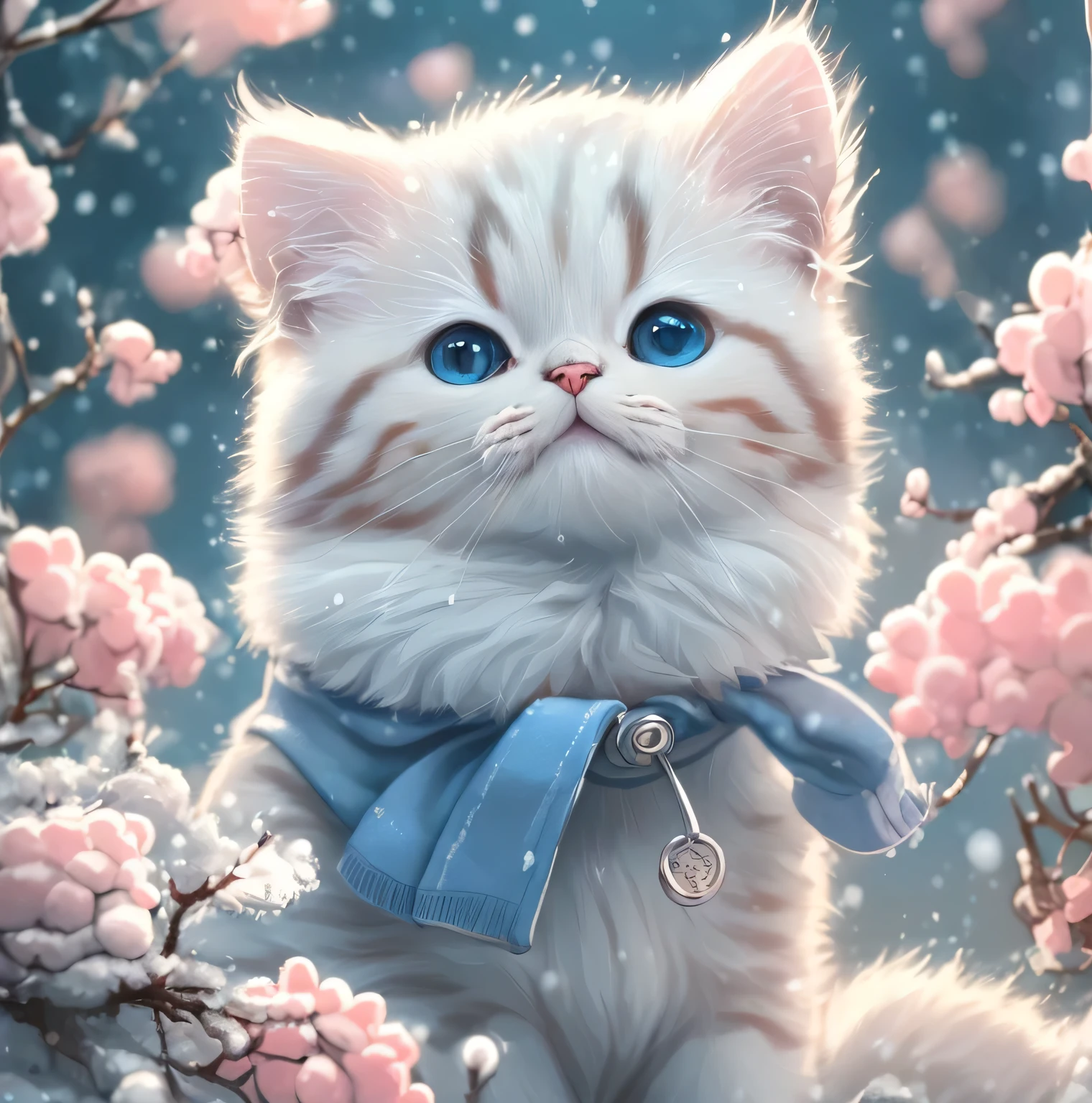 ((Amazing detail: 1.3)),((illustration, Hairstyle Casual: 1.2)),((high resolution: 1.1)), A cute cat standing, Winter coat, Soft light, Colorful, Depth of field, Cinematic lighting, From below, Anatomically correct, Amazing art of painting, No Man