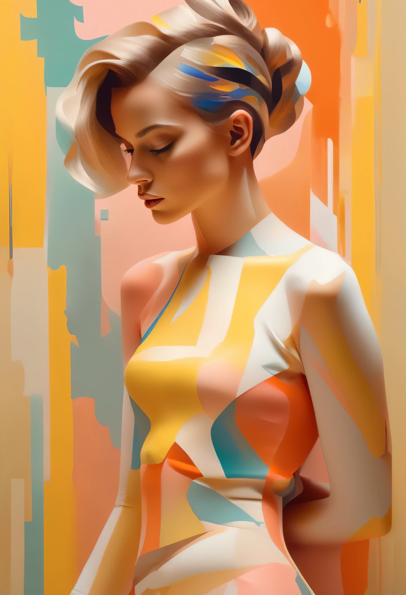 Immerse yourself in a digital masterpiece with this artwork prompt featuring a beautiful fashionable girl in action. The artist's digital prowess brings the subject to life, showcasing her elegance and grace as she engages in her activity. The girl's body is adorned with intricate body painting, adding an element of artistry and fluorescence to the composition. The use of Morandi colors creates a subtle and sophisticated color palette. The digital techniques employed ensure the correct anatomy, resulting in a visually stunning and anatomically accurate artwork. This digital masterpiece celebrates the fusion of fashion, art, and movement. Created by renowned digital artist Gemmy Woud-Binnendijk