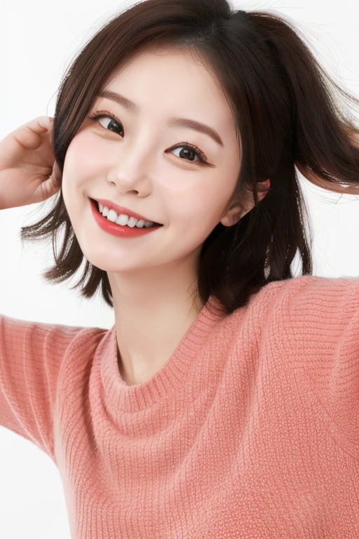 a cute koren girl,perfect face,syber clothing,smile,red mouth,detailed face,better quality