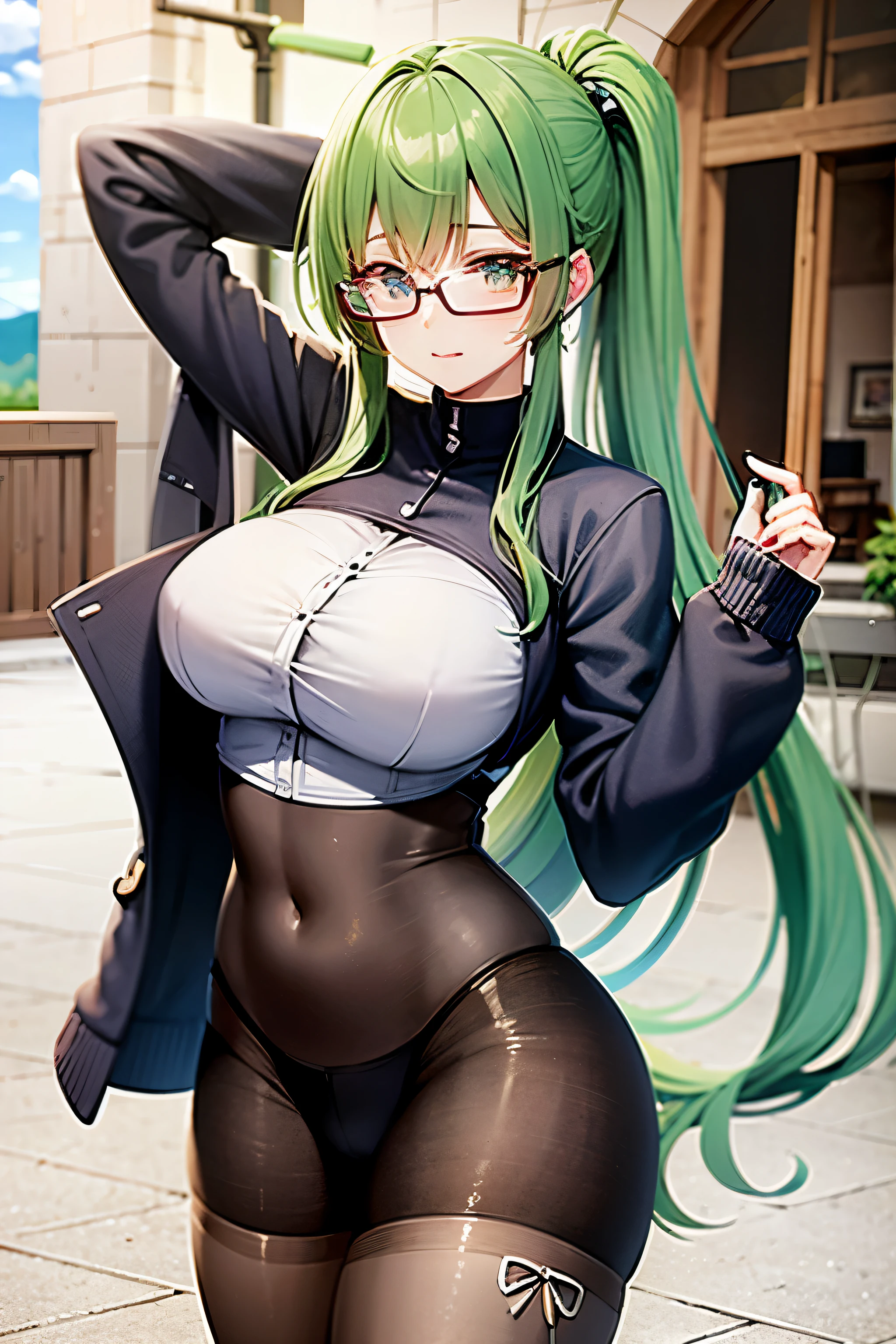 green hair　Glasses　Private Server　ponytail